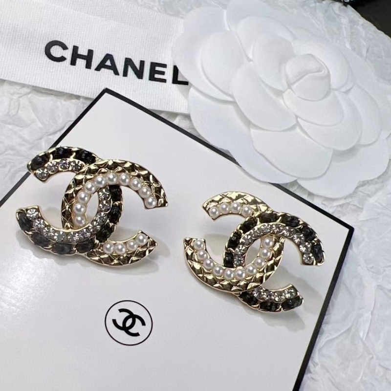 Chanel Gioielleria Orecchino Nero Bianco Giallo Argento 925 Ottone Cuoio genuino Pelle di pecora