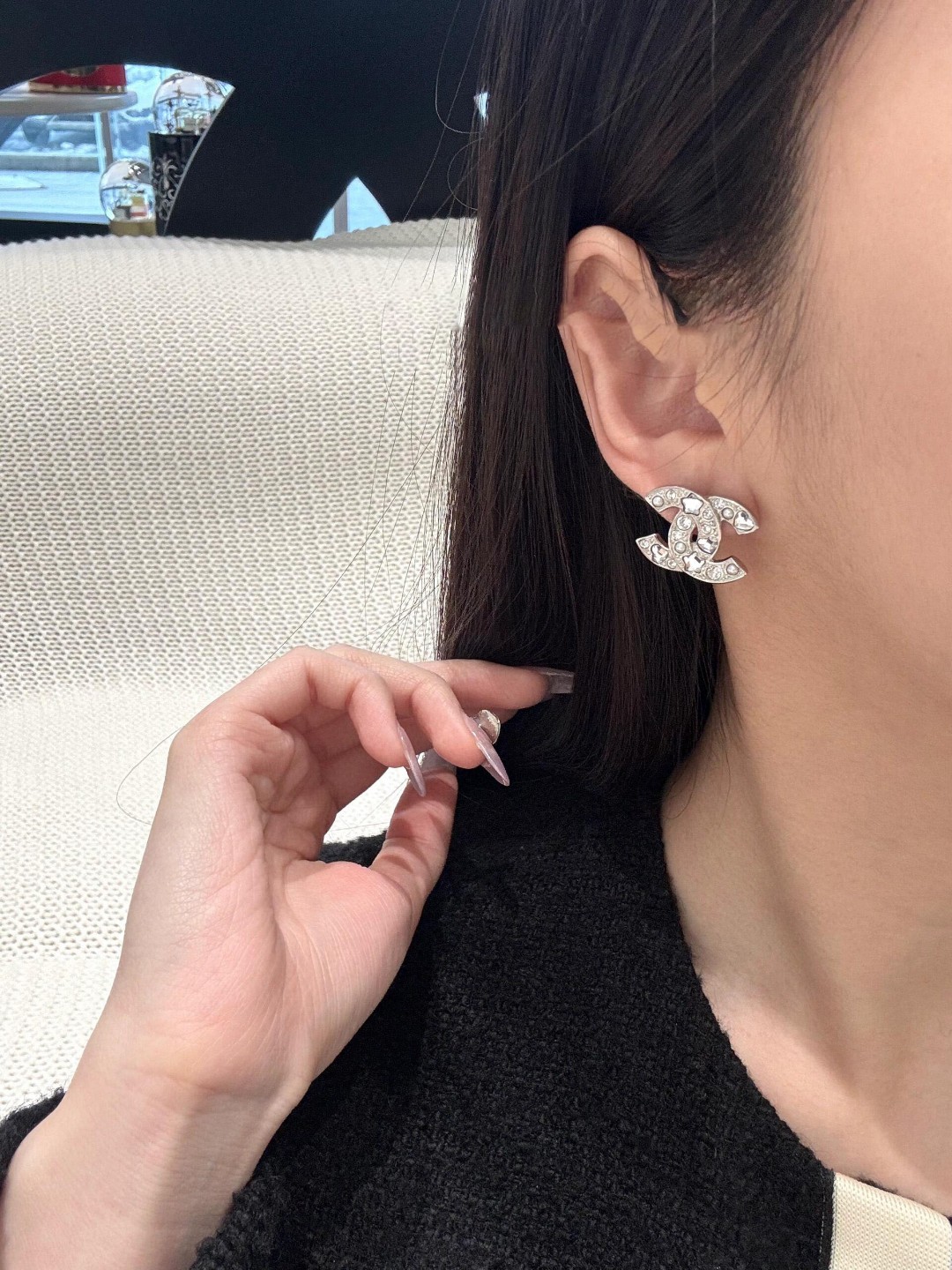 Chanel CHANE 香 爱心星星钻双c耳环