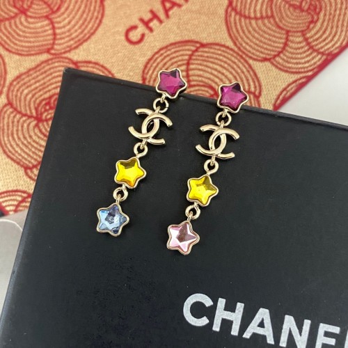 Chanel Star Drop Earrings with Crystal Accents and CC Logo - Gold Finish 1 Chanel Star Drop Earrings with Crystal Accents and CC Logo - Gold Finish