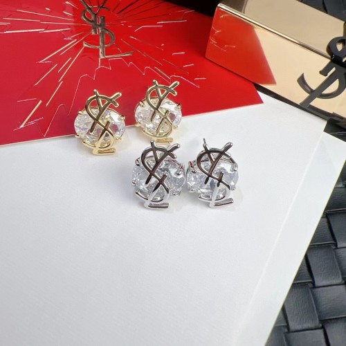 Yves Saint Laurent YSL Logo Stud Earrings with Crystal Accents, Silver/Gold 1 Yves Saint Laurent YSL Logo Stud Earrings with Crystal Accents, Silver/Gold