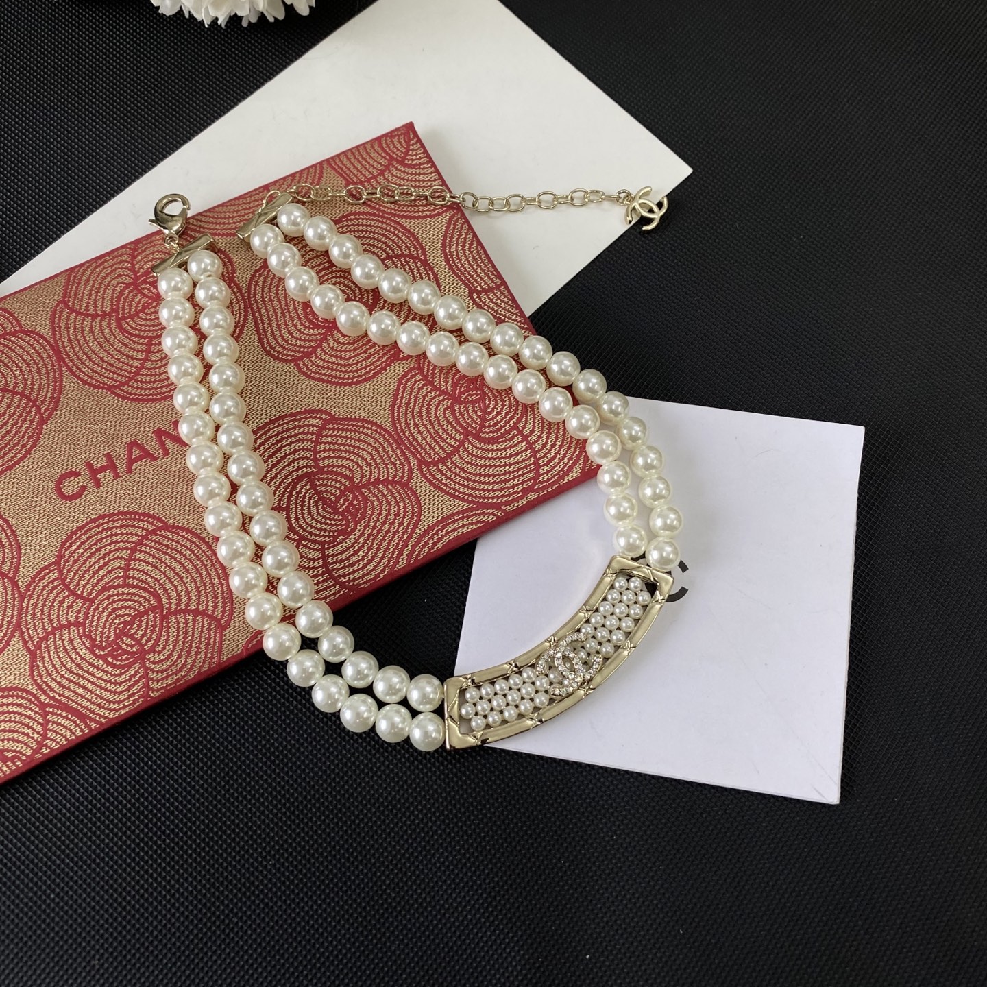 Chanel 辛芷蕾同款项钉 CHANE*双排珍珠字母项链