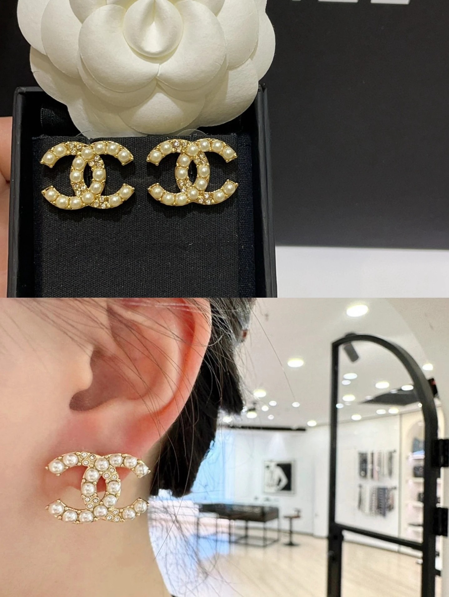 Chanel 卖疯了小香官网主推 精工版小香 最新 Chanel 微镶施华洛米粒珍珠字母耳钉耳环
