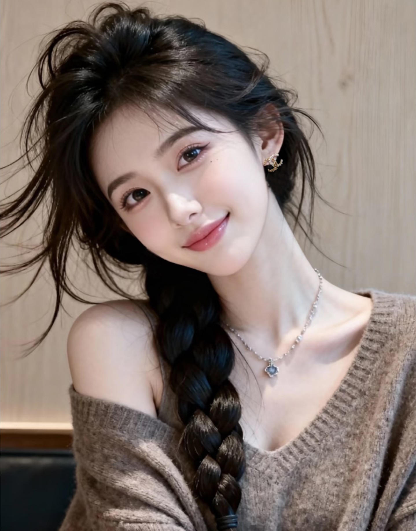 Chanel CHANEL香奈儿镂空水晶5字茶花米粒珍珠字母组合耳环