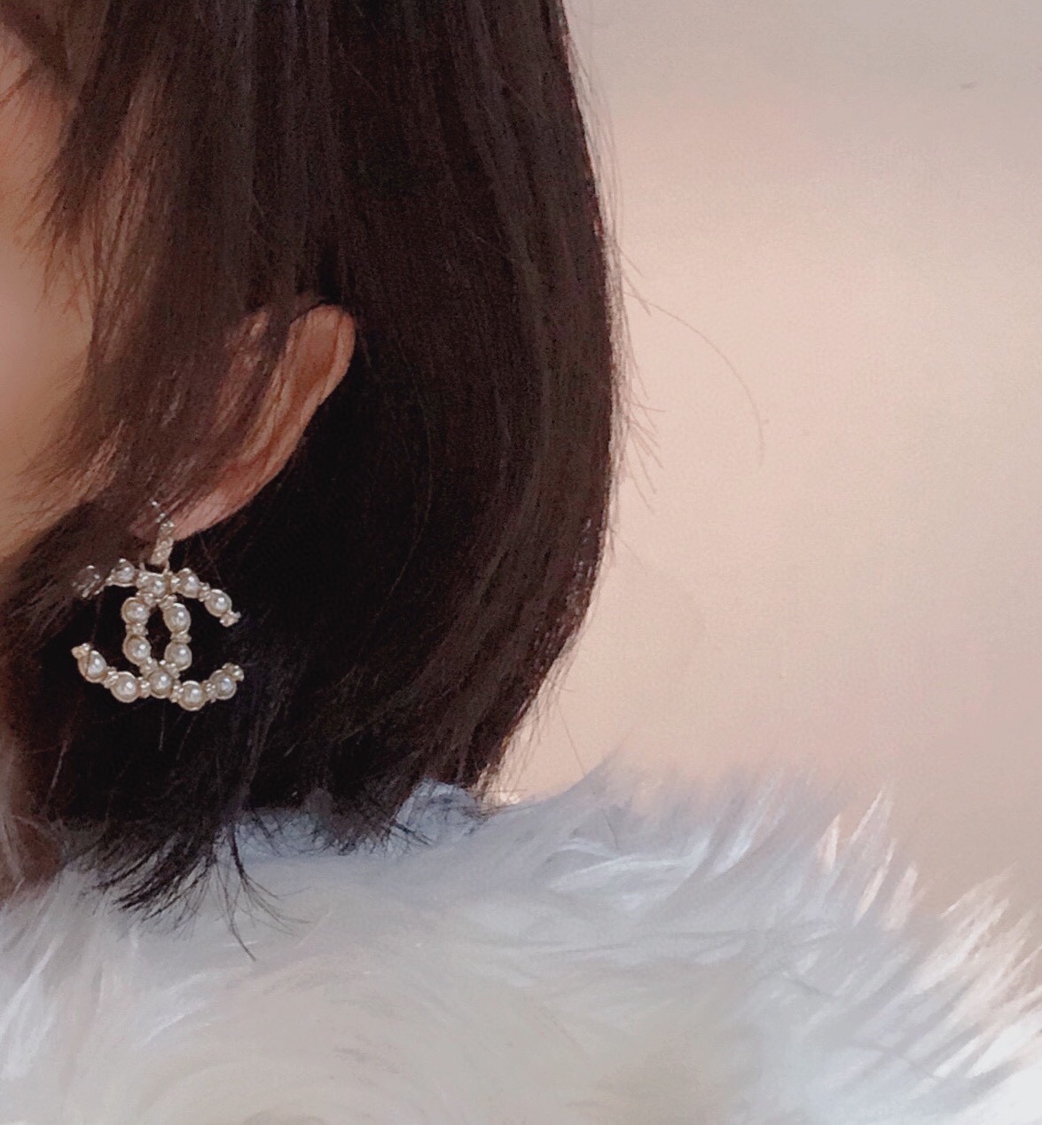 Chanel ZP打版 小香 CHANEL 双C晶钻米粒间隔珍珠耳钉耳环