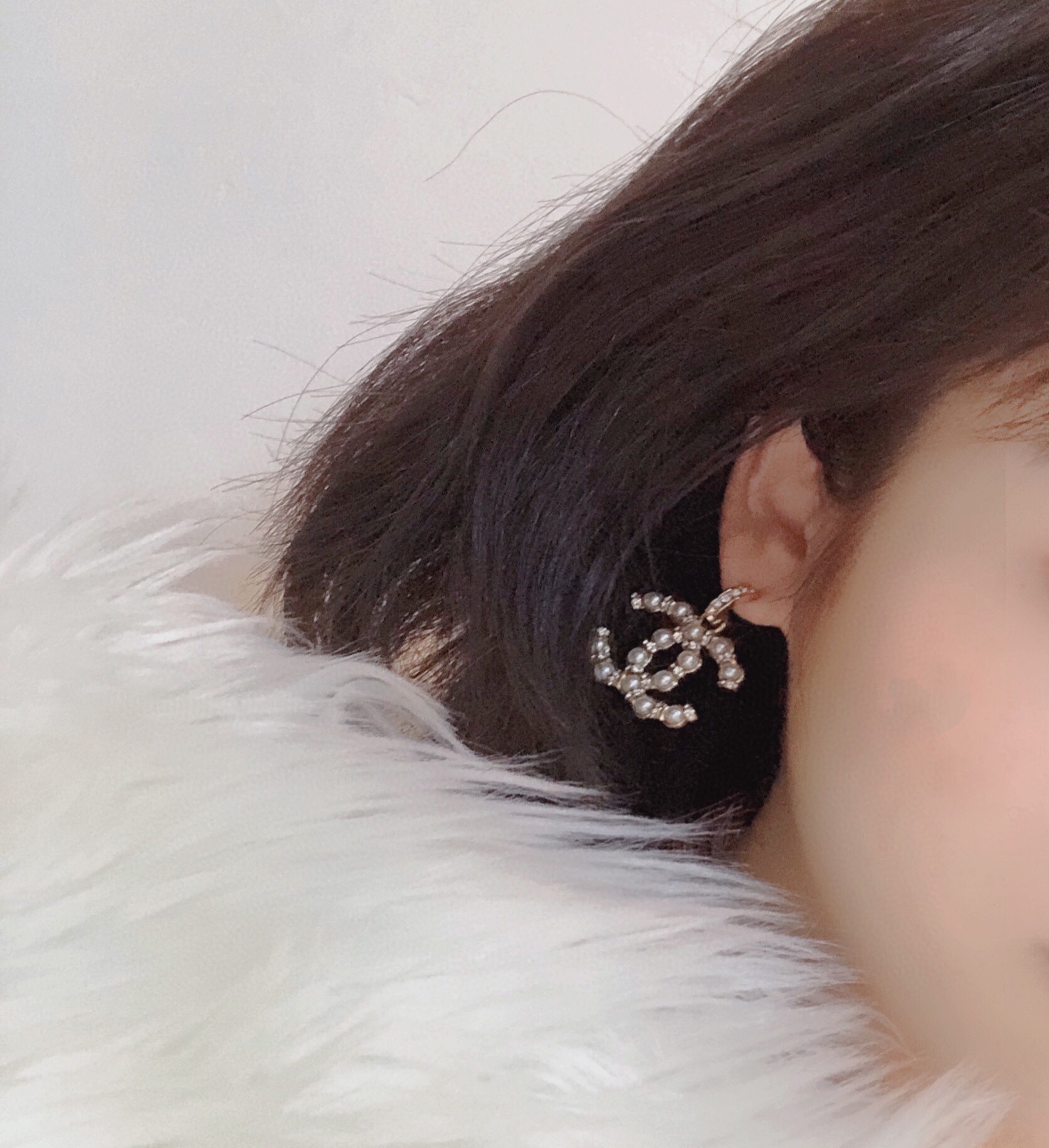 Chanel ZP打版 小香 CHANEL 双C晶钻米粒间隔珍珠耳钉耳环