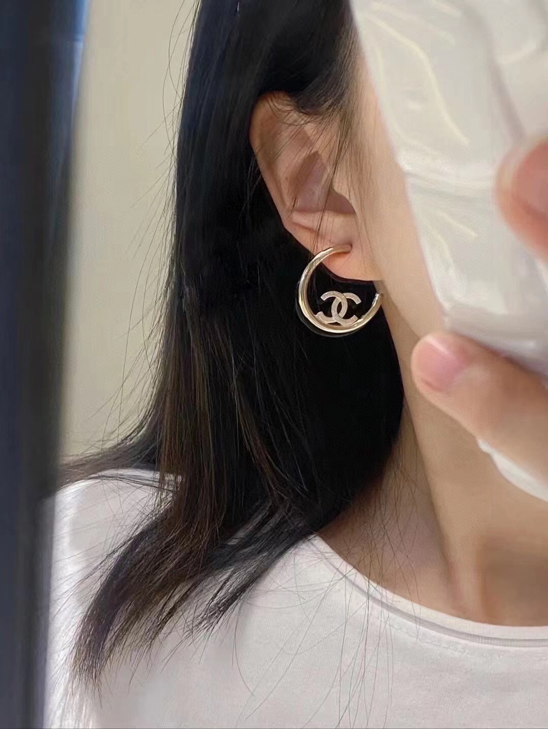Chanel ZP打版 小香 CHANEL 字母圆环耳钉耳环