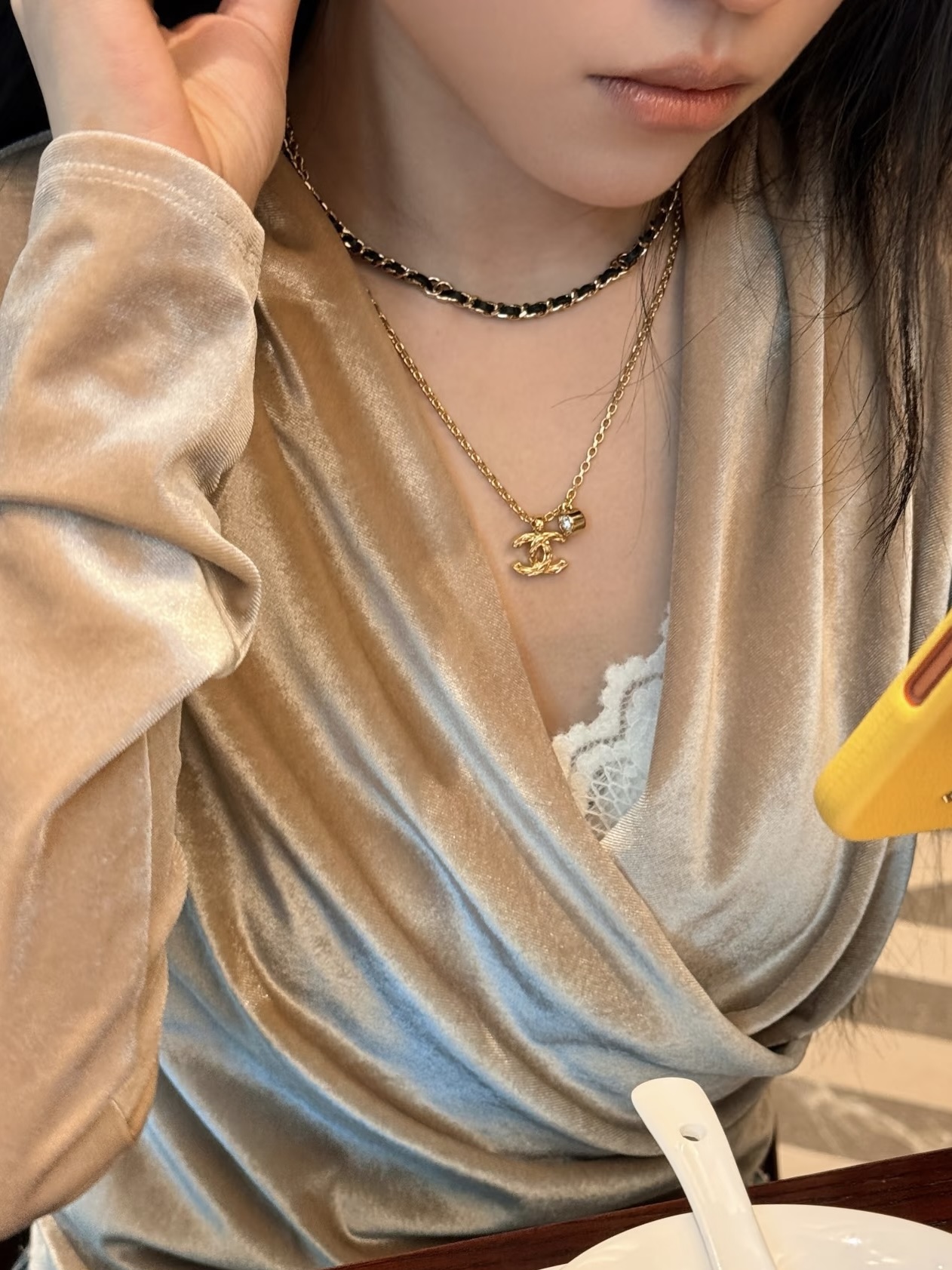 Chanel 香 菱格coco菱格双c单钻组合字母项链26P春夏最新款