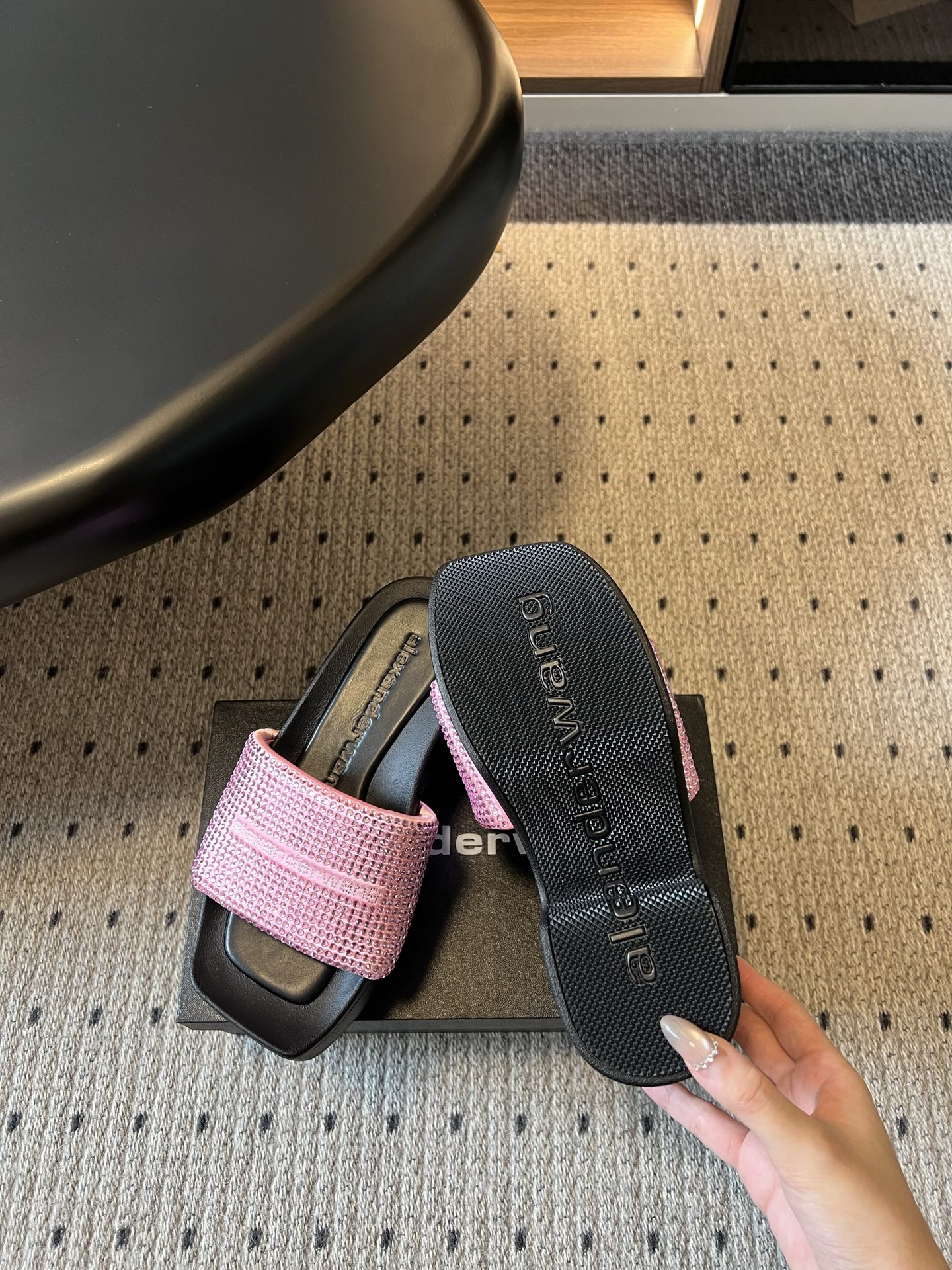 Alexander Wang Alexander Wan*26ss夏季新款水钻方头厚底一字拖