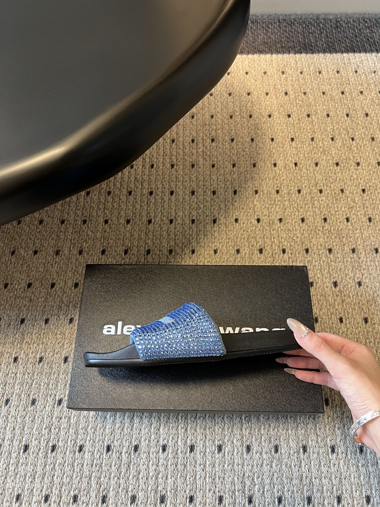 Alexander Wang Alexander Wan*26ss夏季新款水钻方头平底一字拖