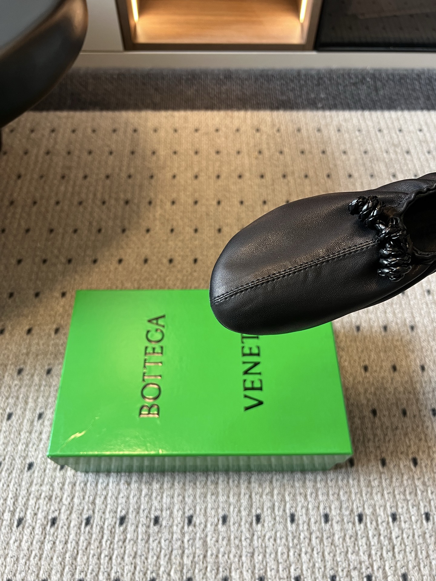 BOTTEGA VENETA Black Gathered Ballet Flats