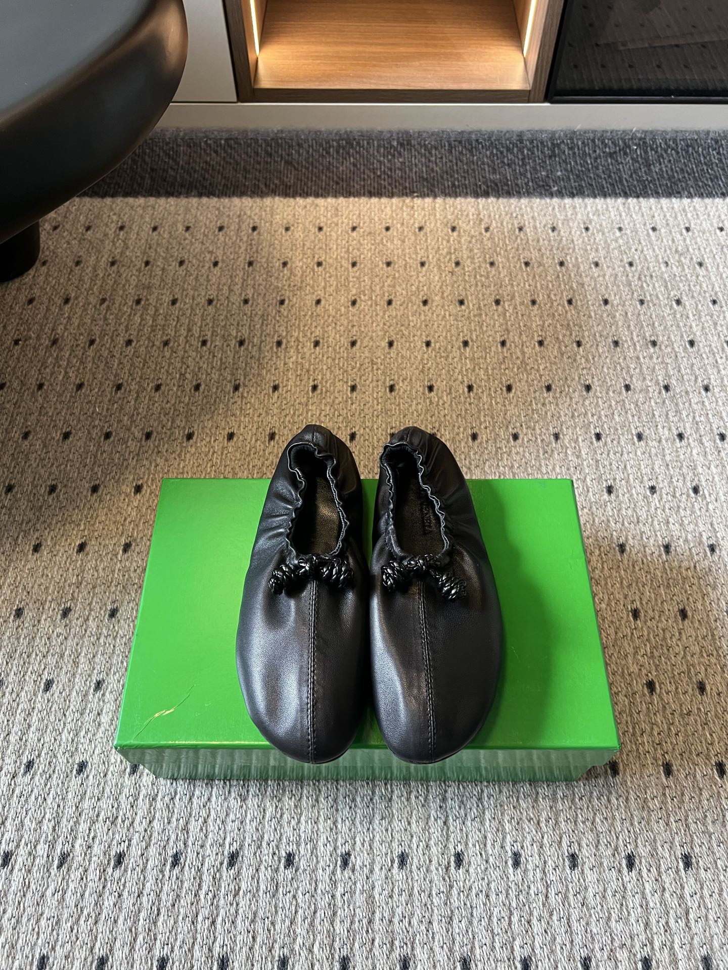 BOTTEGA VENETA Black Gathered Ballet Flats