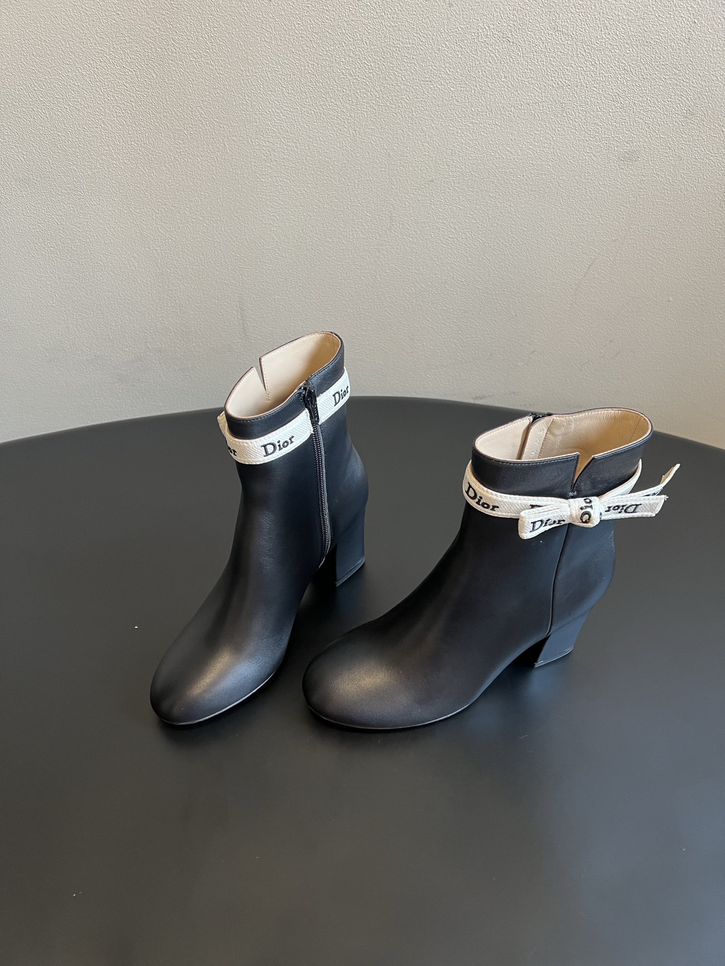 Dior Black Ribbon Heeled Ankle Boots