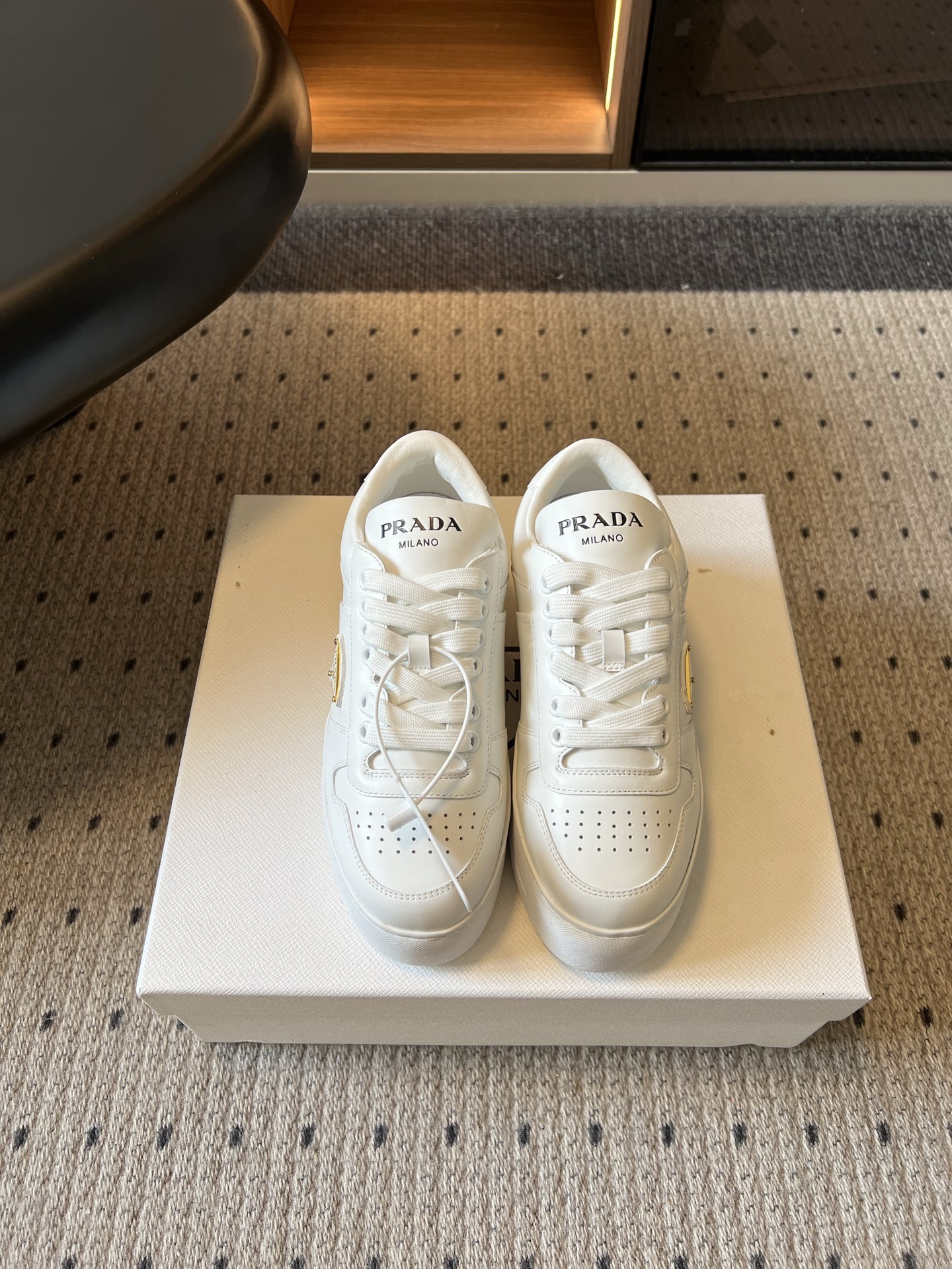 Prada White Lace Up Low Top Sneakers
