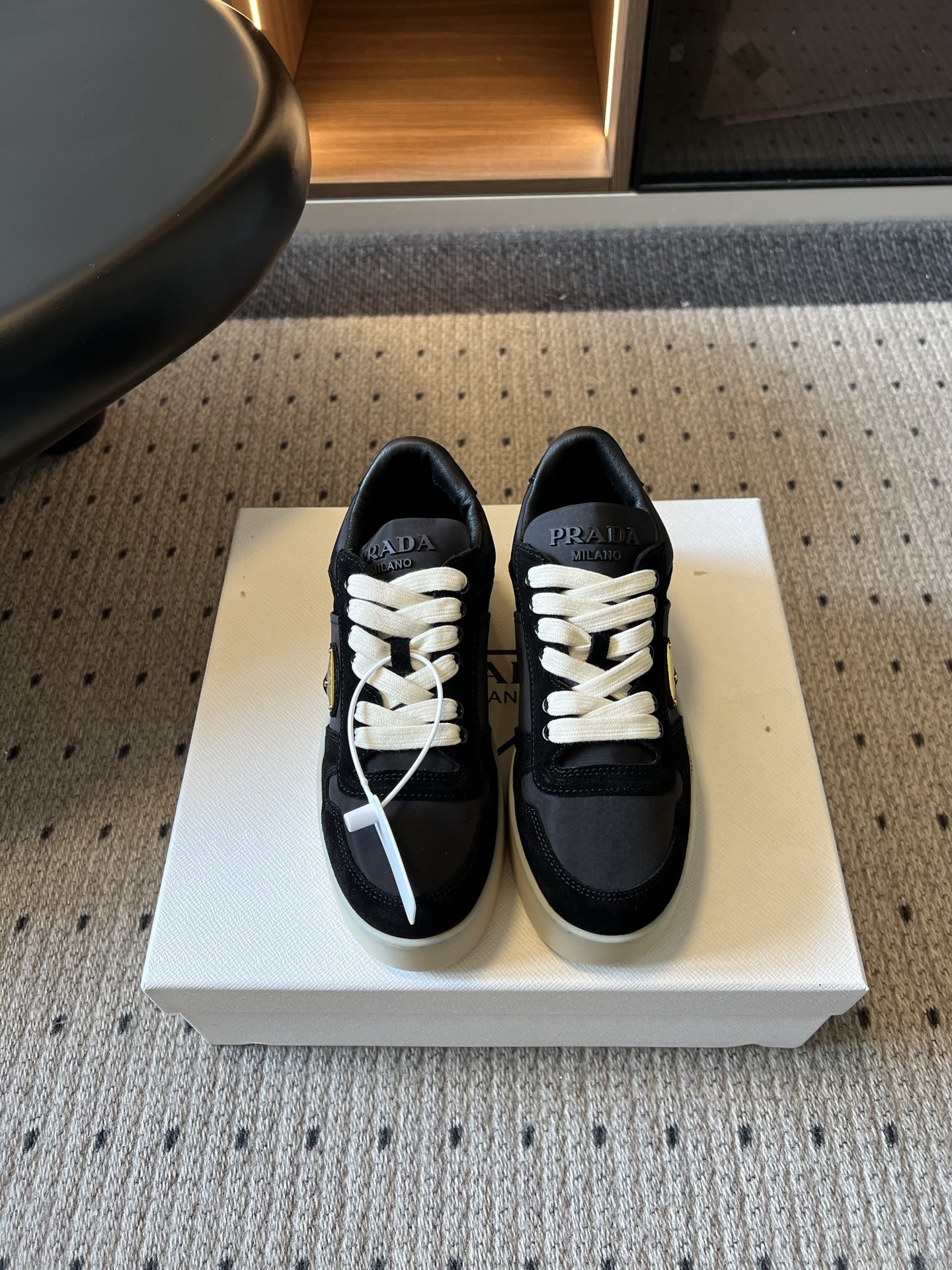 Prada Black Lace Up Low Top Sneakers