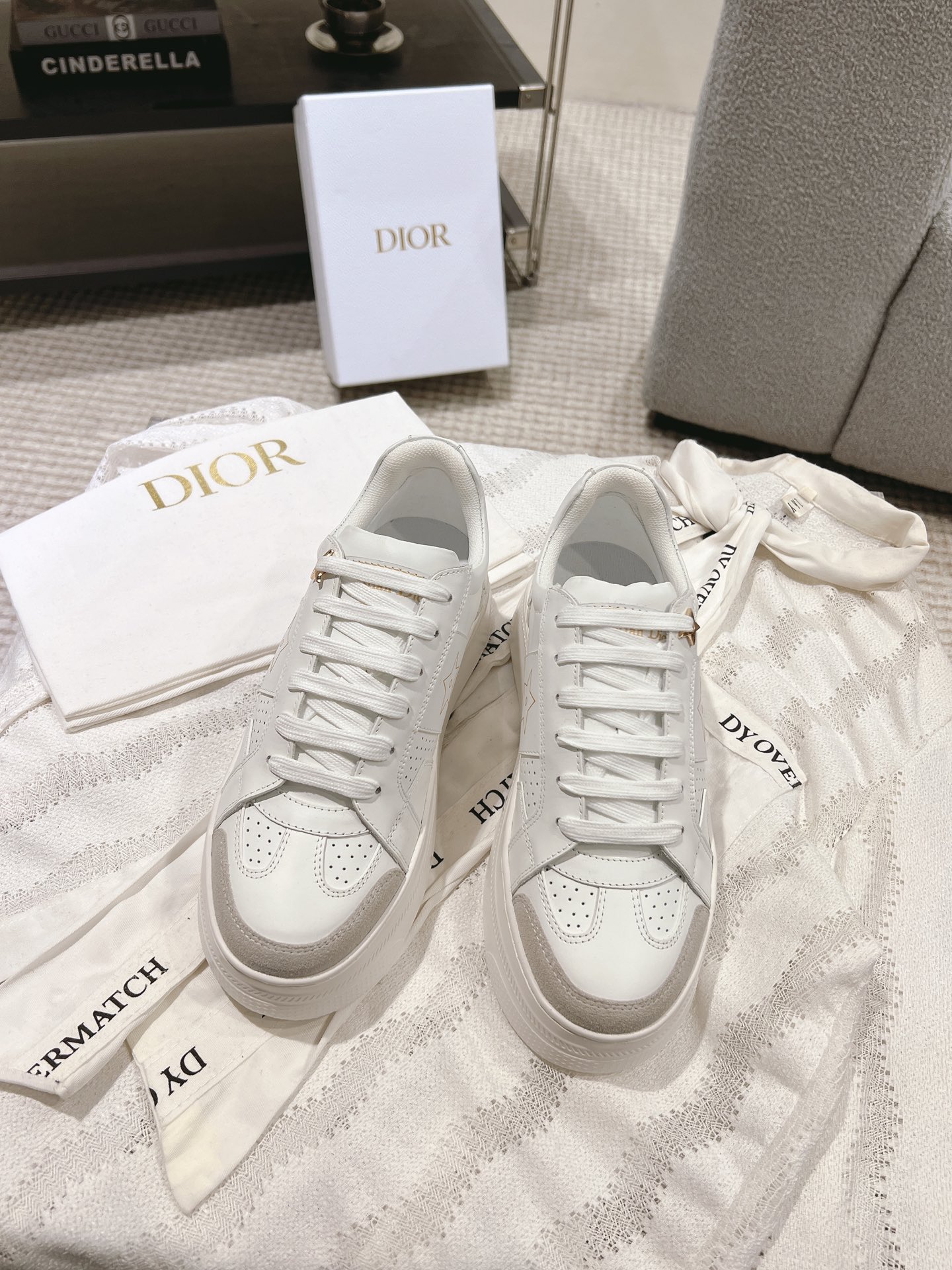 Dior Skateboard Shoes Sneakers Casual Shoes Platform Shoes White Splicing Cowhide Casual