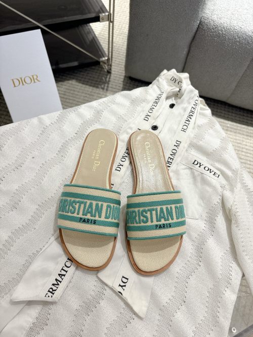 Dior D-Lane Embroidered Cotton Slides Sandals 1 Dior D-Lane Embroidered Cotton Slides Sandals