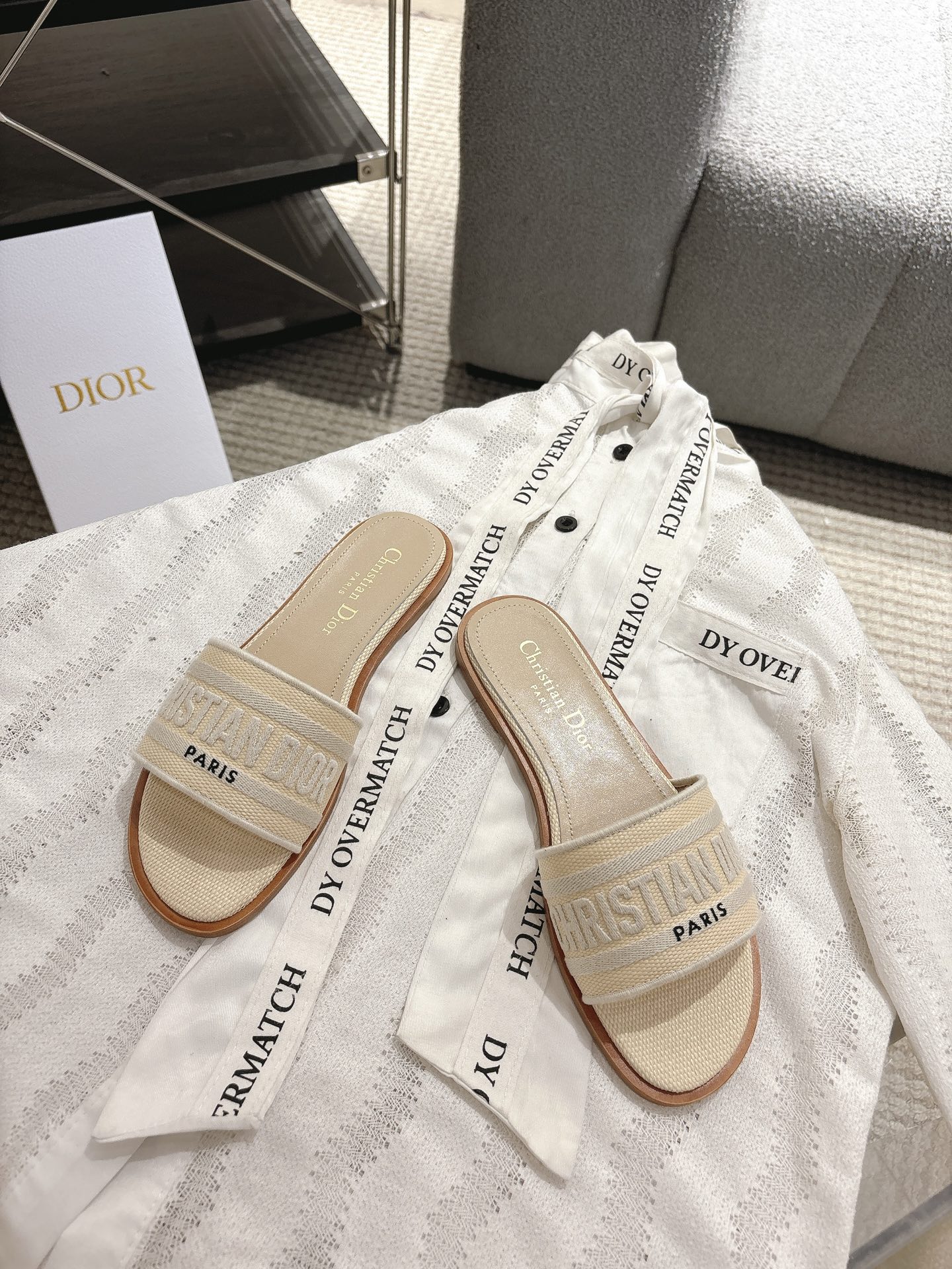 Dior D-Lane Embroidered Cotton Slides | Comfortable & Stylish Sandals