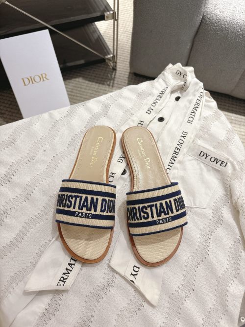Dior D-Lane Embroidered Cotton Slides | Comfortable Leather Insole 1 Dior D-Lane Embroidered Cotton Slides | Comfortable Leather Insole