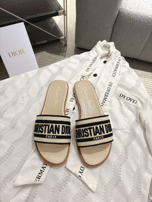 Dior D-Lane Slides: Elegant Leather Sandals with Embroidered Logo 1 Dior D-Lane Slides: Elegant Leather Sandals with Embroidered Logo