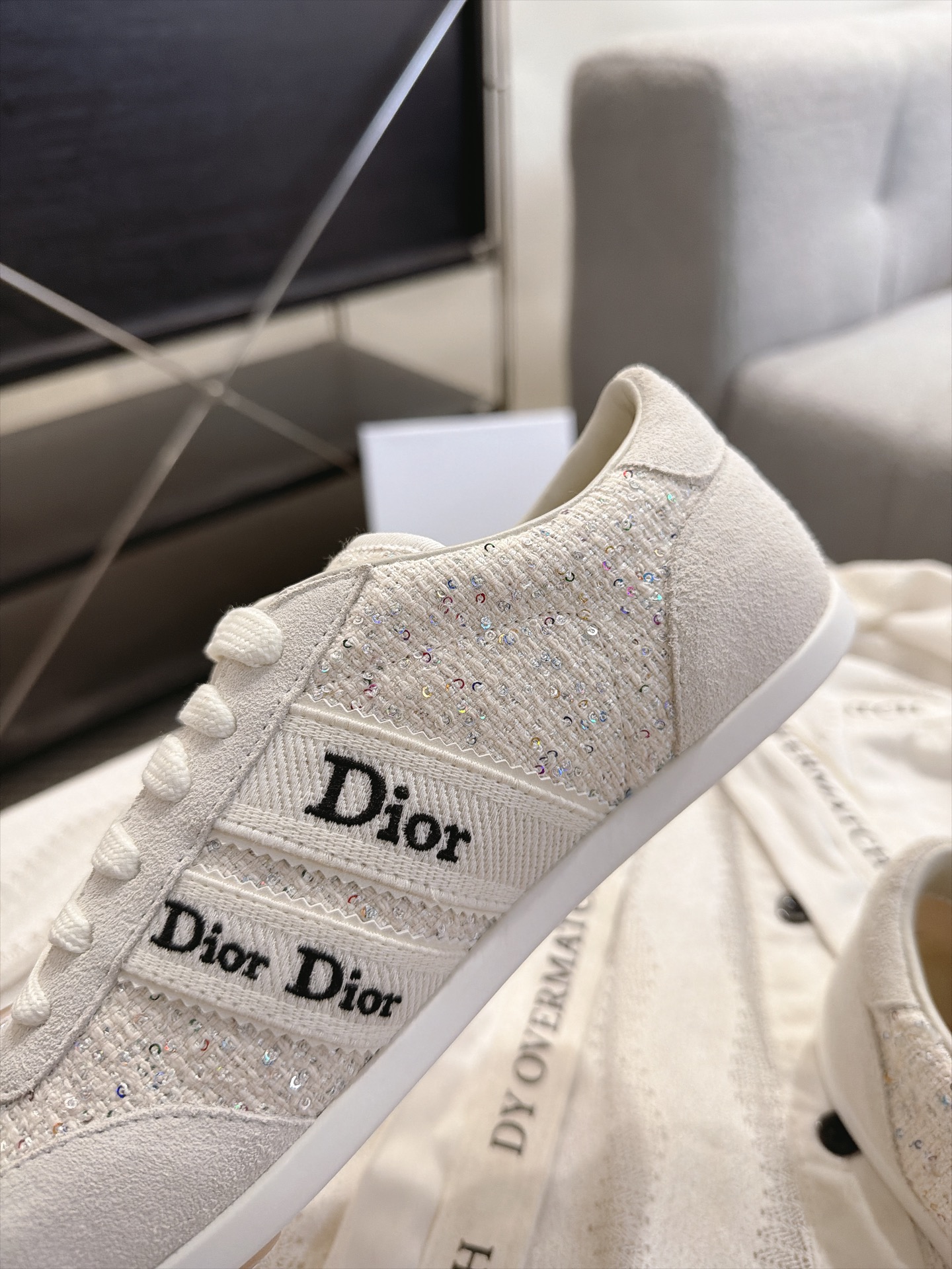 Dior White Logo Lace Low Top Sneaker