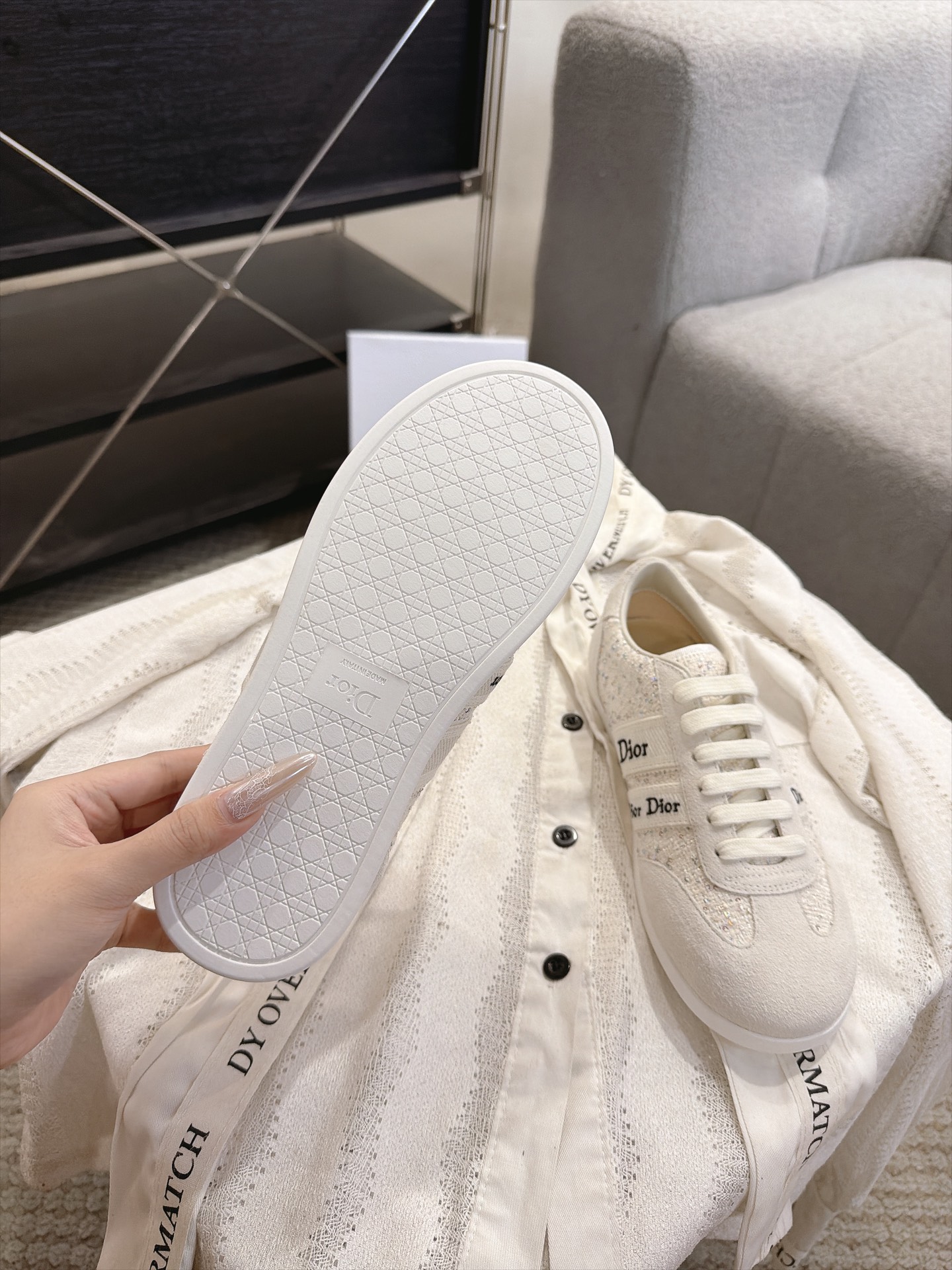Dior White Logo Lace Low Top Sneaker