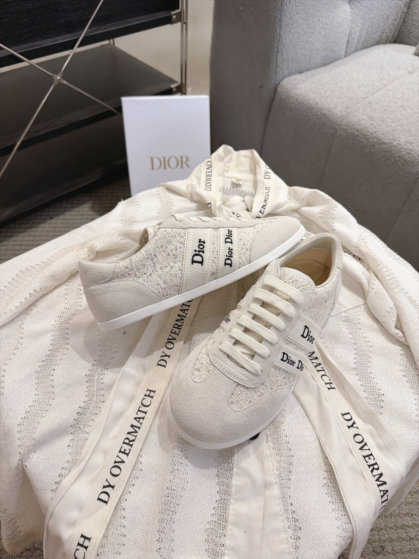 Dior White Logo Lace Low Top Sneaker