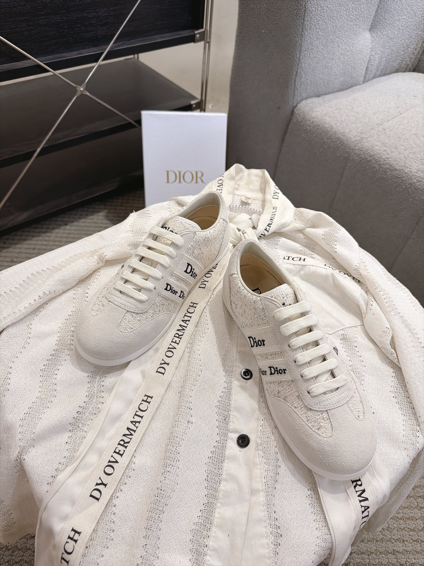 Dior White Logo Lace Low Top Sneaker