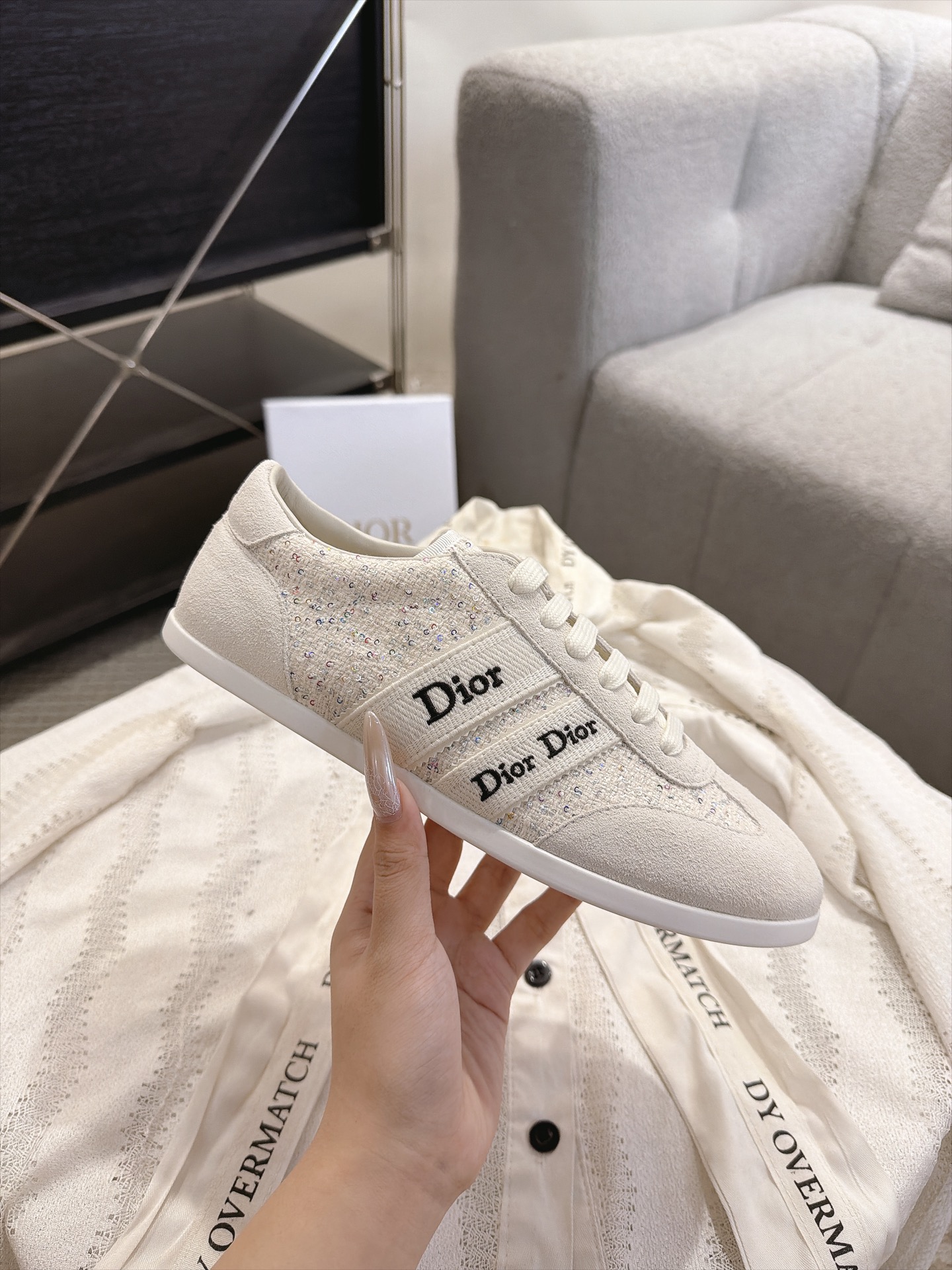 Dior White Logo Lace Low Top Sneaker