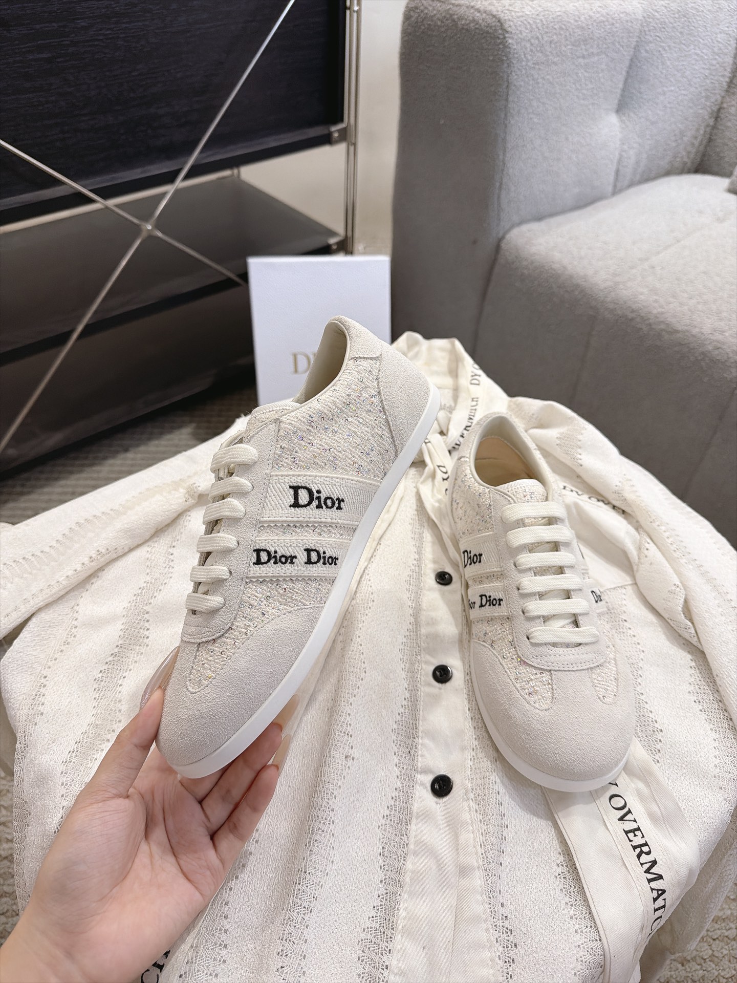 Dior White Logo Lace Low Top Sneaker
