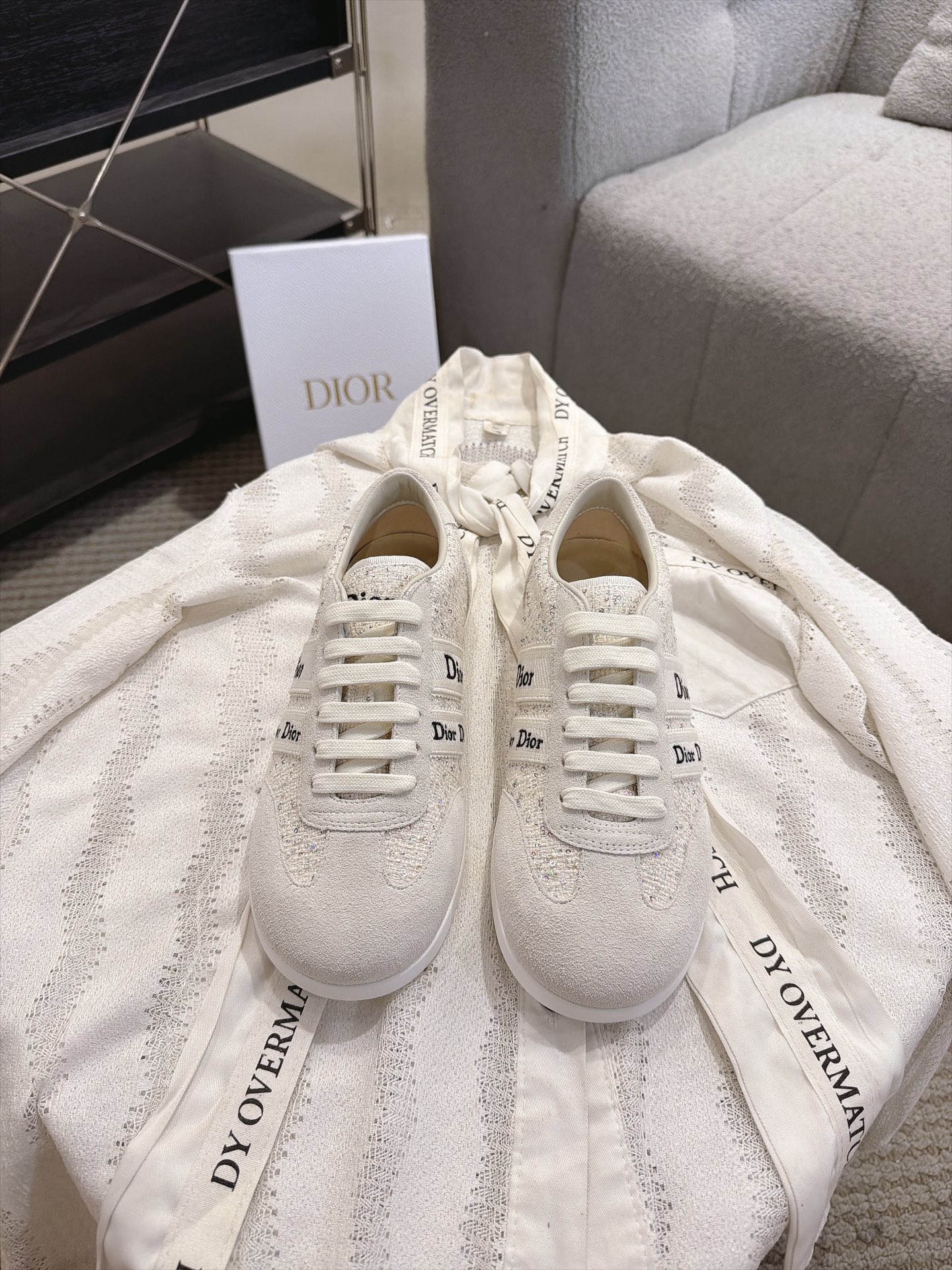 Dior White Logo Lace Low Top Sneaker
