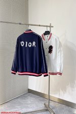 Dior Clothing Coats & Jackets Blue Embroidery Knitting Wool Fashion Casual
