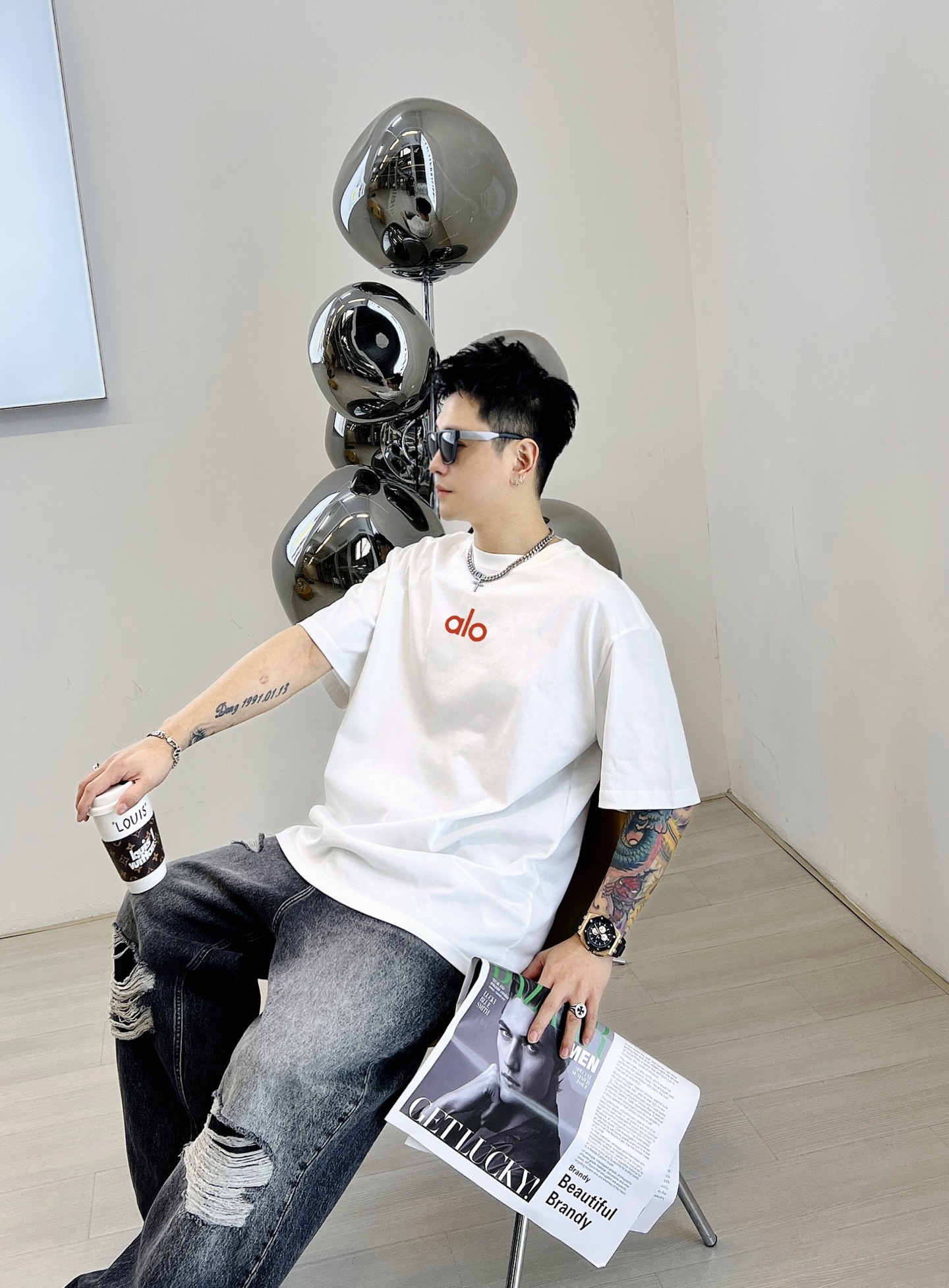         ALO 新款字母印花双层重工短袖T桖 字母图案不管是T