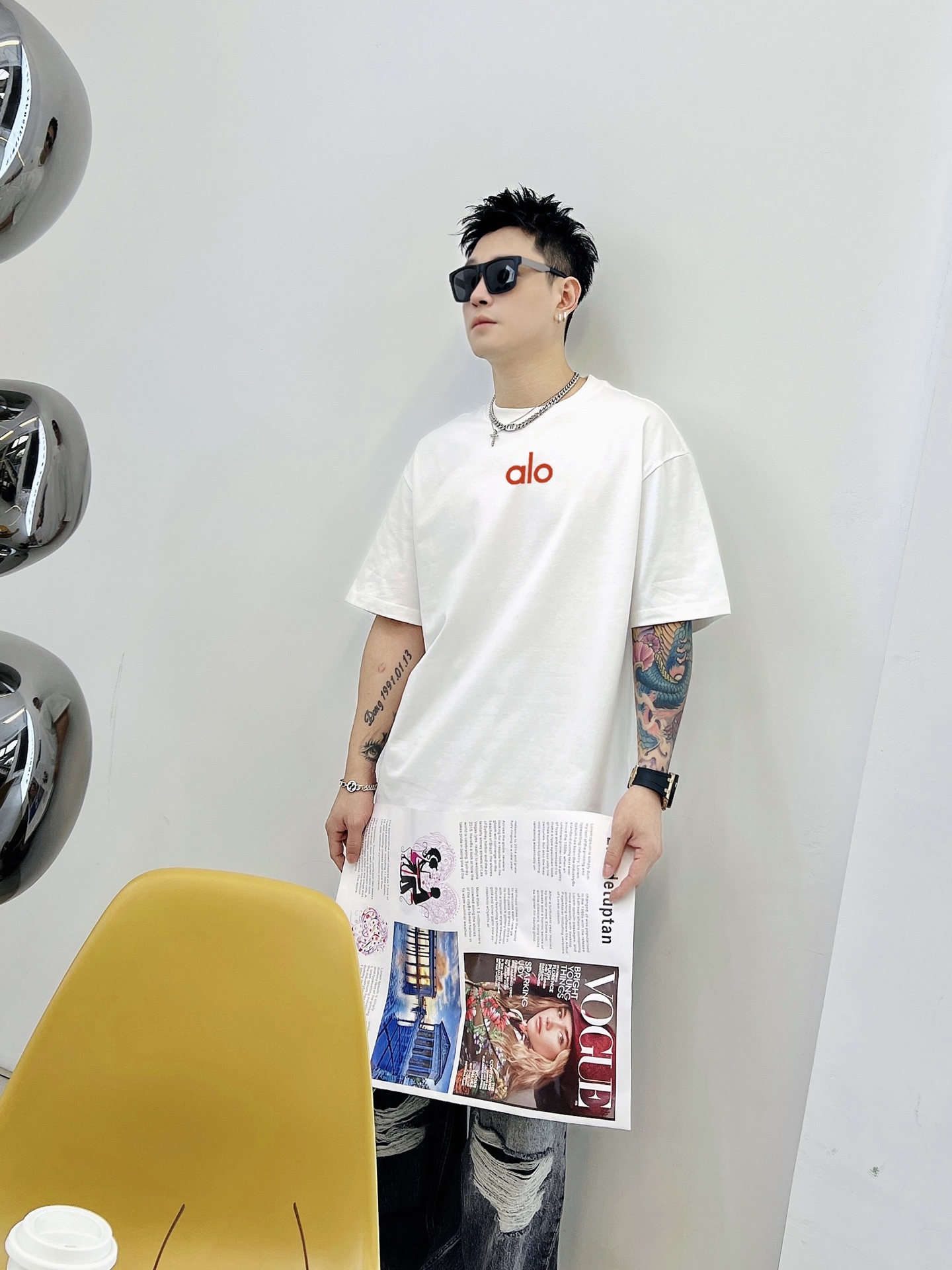         ALO 新款字母印花双层重工短袖T桖 字母图案不管是T