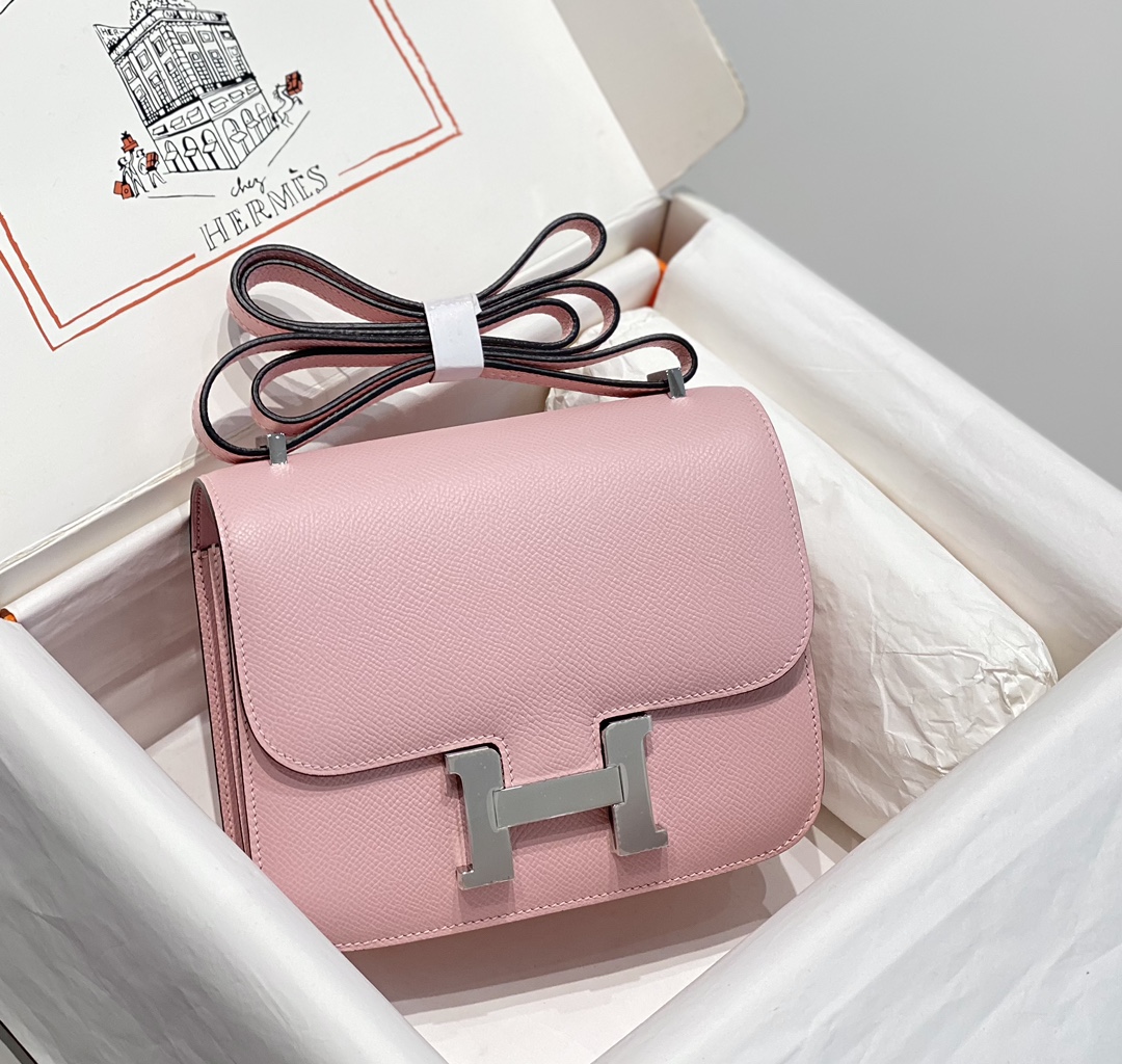 NO:700609,New model | [Model with mirror] Imported Esom cowhide, hand-sewn with beeswax thread, super cost-effective in stock, real shot 3Q pink silver buckle 18Cm 14140040, Hermes, hermes, cowhide, Hermes,19860909新款｜【带镜子款】 进口Esom牛皮 蜜蜡线手工缝制 超高性价比现货 实拍 3Q粉银扣 18Cm 14140040,爱马仕,hermes,cowhide,Hermes,,Bag