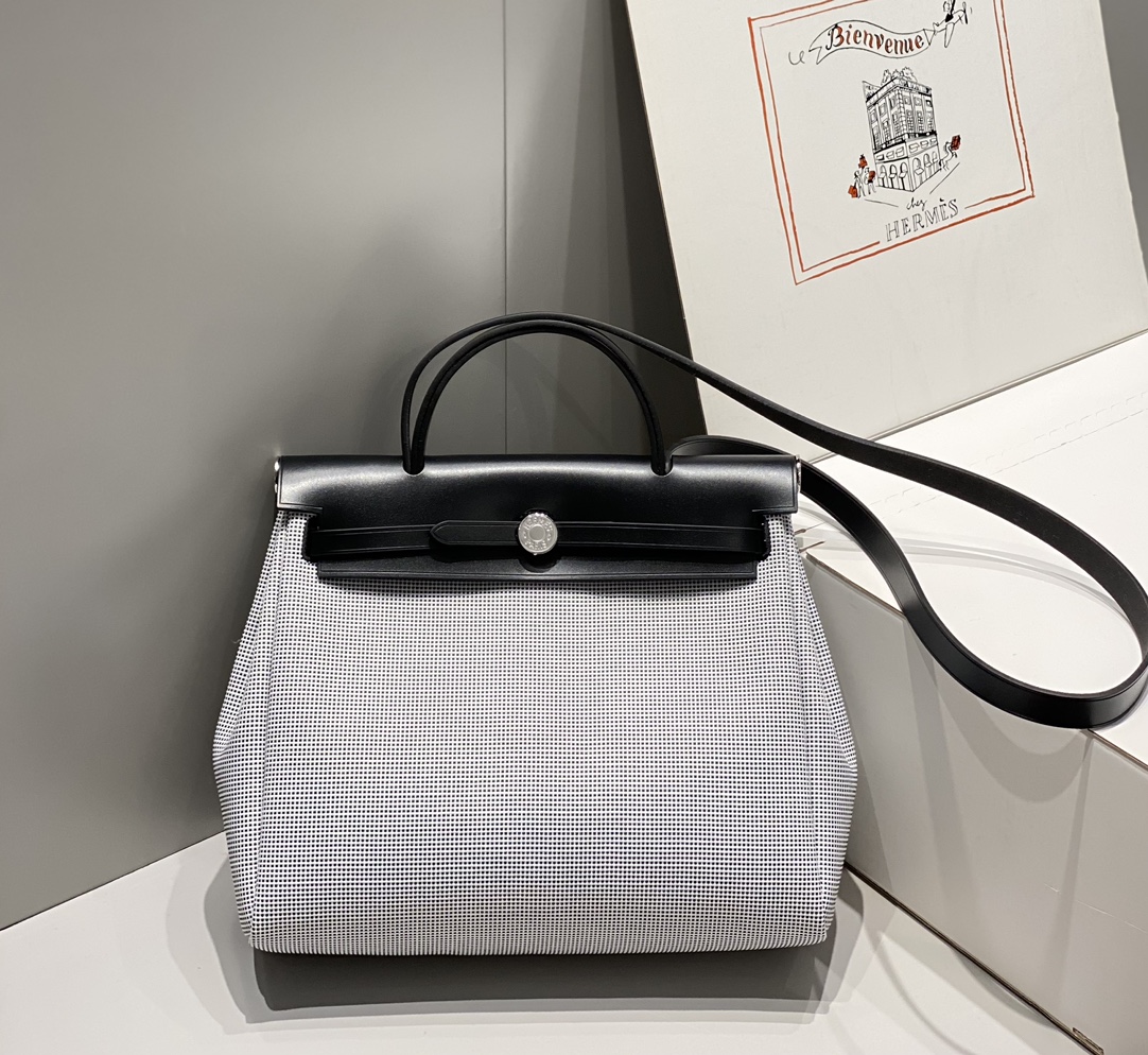 Hermès Herbag Zip 31 Black and White Small Checkered Design Handbag 4 i1711202586 5208 6
