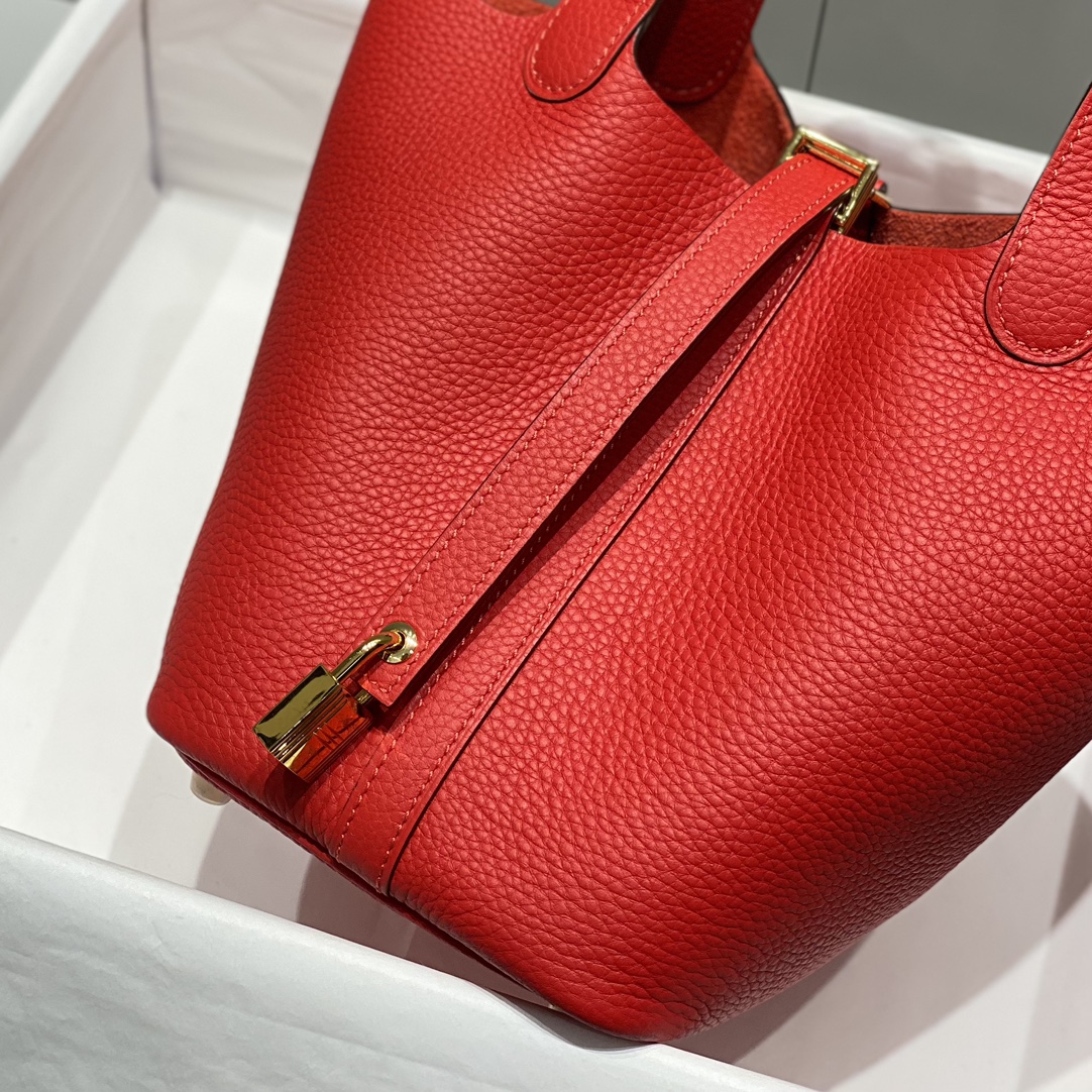 Hermes Picotin Lock 18 Red Leather Bucket Bag with Gold Hardware 6 i1716526864 1927 0