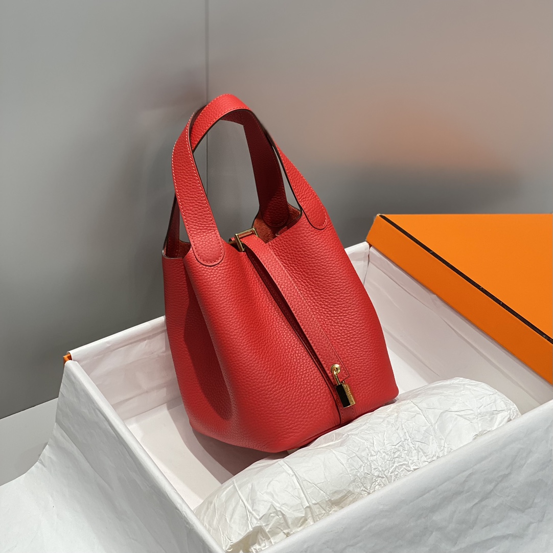 Hermes Picotin Lock 18 Red Leather Bucket Bag with Gold Hardware 3 i1716526864 3620 6