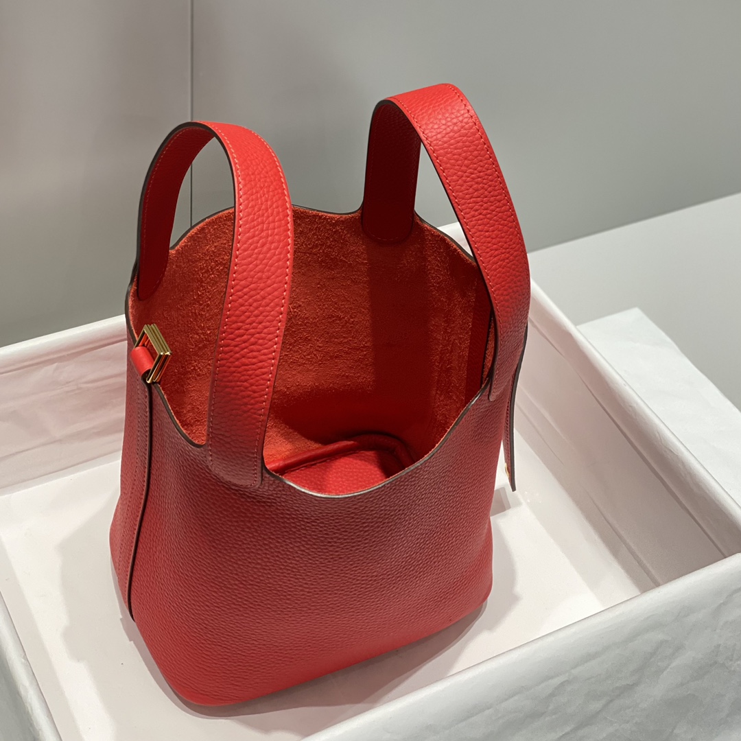 Hermes Picotin Lock 18 Red Leather Bucket Bag with Gold Hardware 10 i1716526864 7430 1