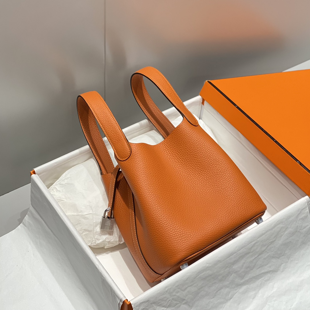 Hermès Picotin Lock 18 Bag Orange Leather Tote, Silver Hardware 4 i1716526914 240 0