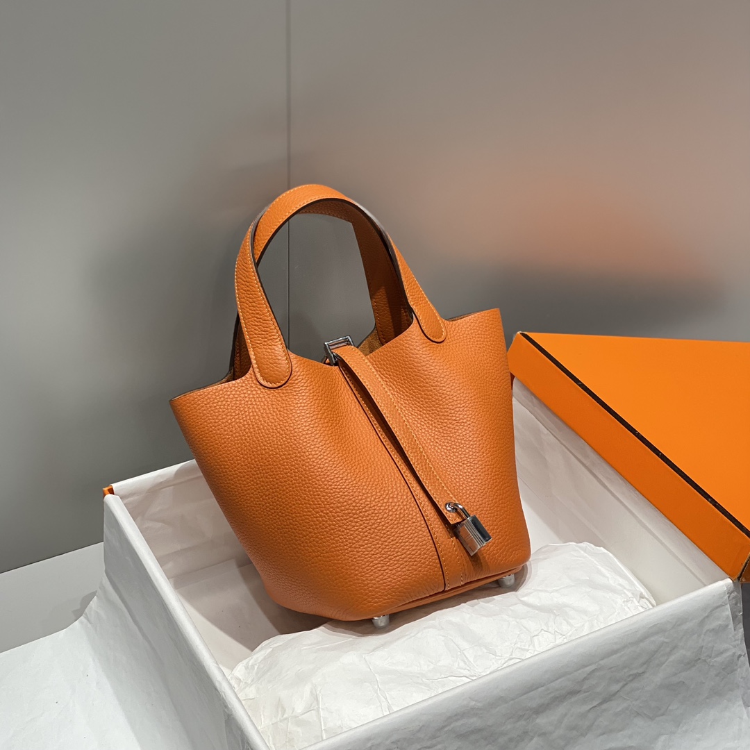 Hermès Picotin Lock 18 Bag Orange Leather Tote, Silver Hardware 2 i1716526914 8017 4