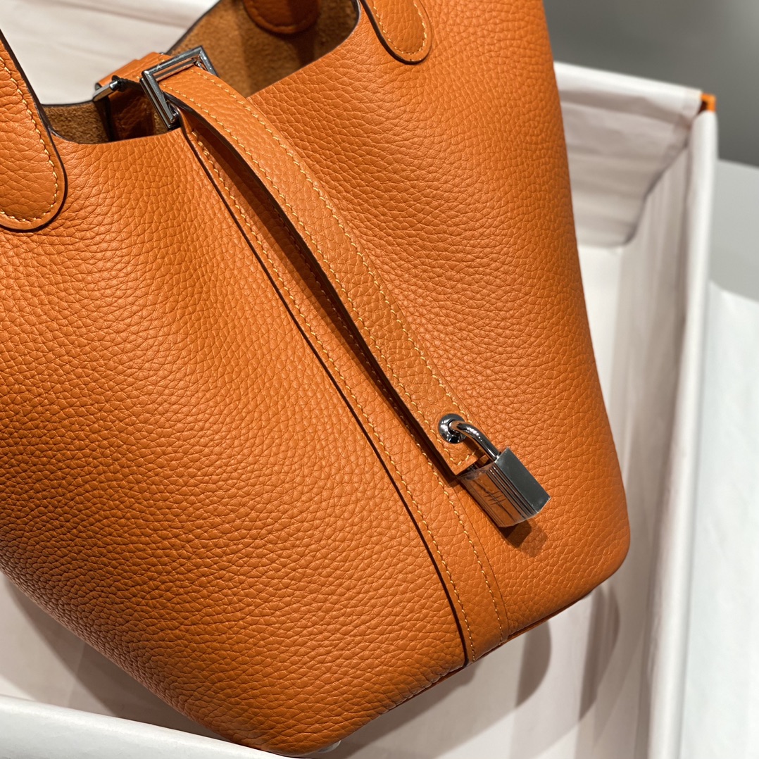 Hermès Picotin Lock 18 Bag Orange Leather Tote, Silver Hardware 6 i1716526914 8383 2