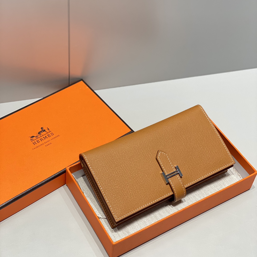Hermès Béarn Portemonnee Epsom Leer met H-Sluiting - Goudkleurig