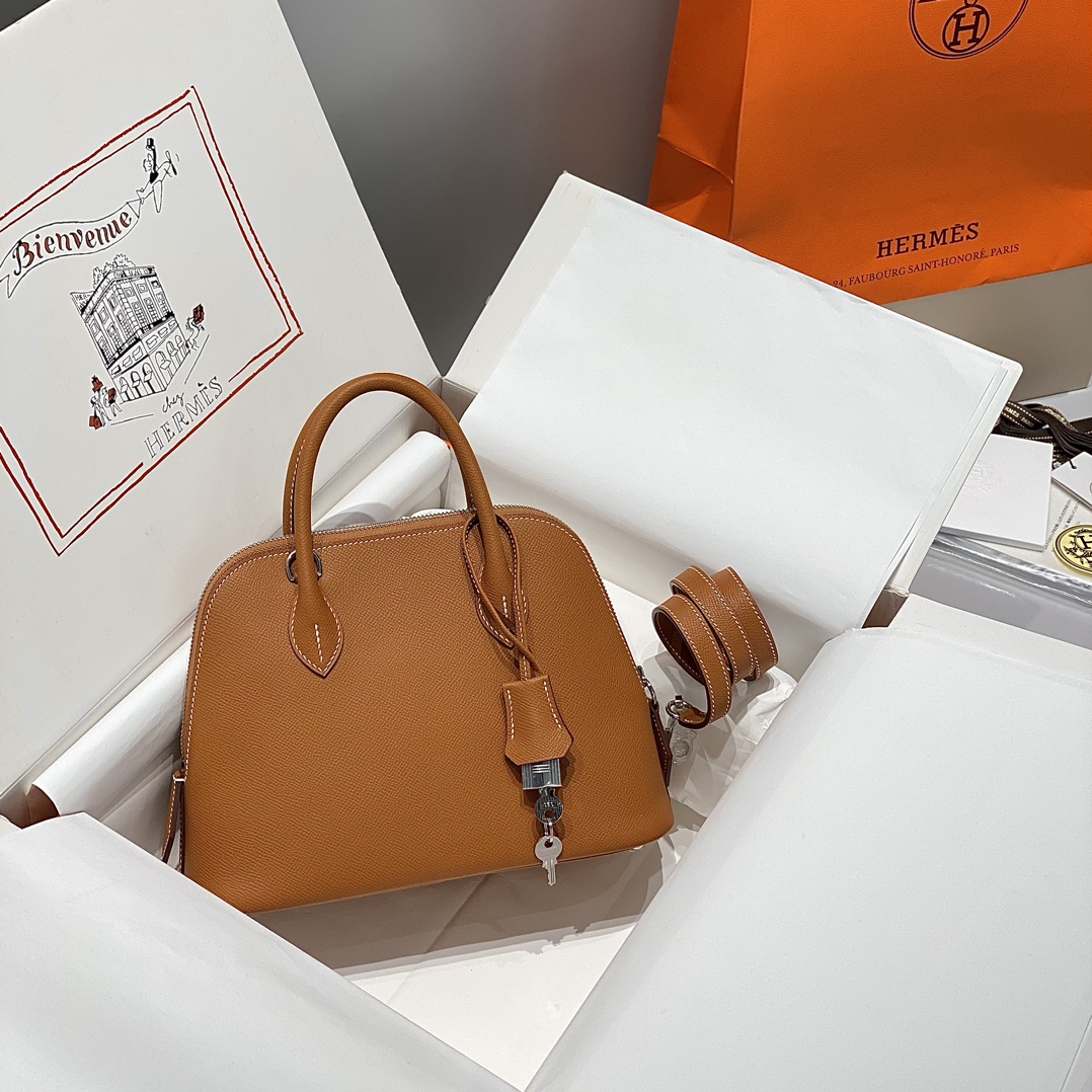 Hermès Bolide 25 Gold Brown Epsom Leather Handbag with Silver Hardware 1 i1731914748 56 0