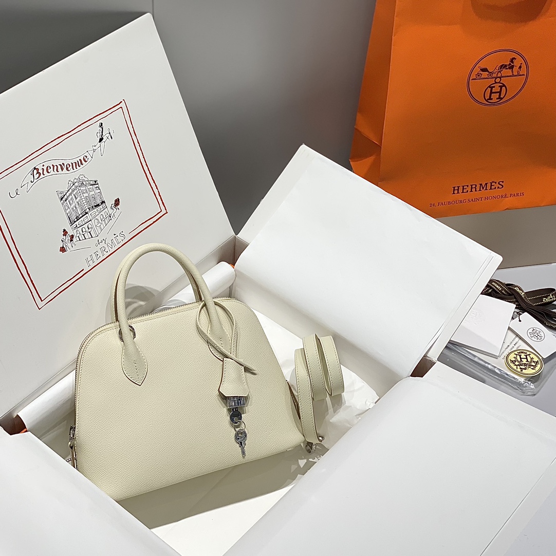 Hermès Bolide 25cm Milkshake White Epsom Leather Silver Hardware