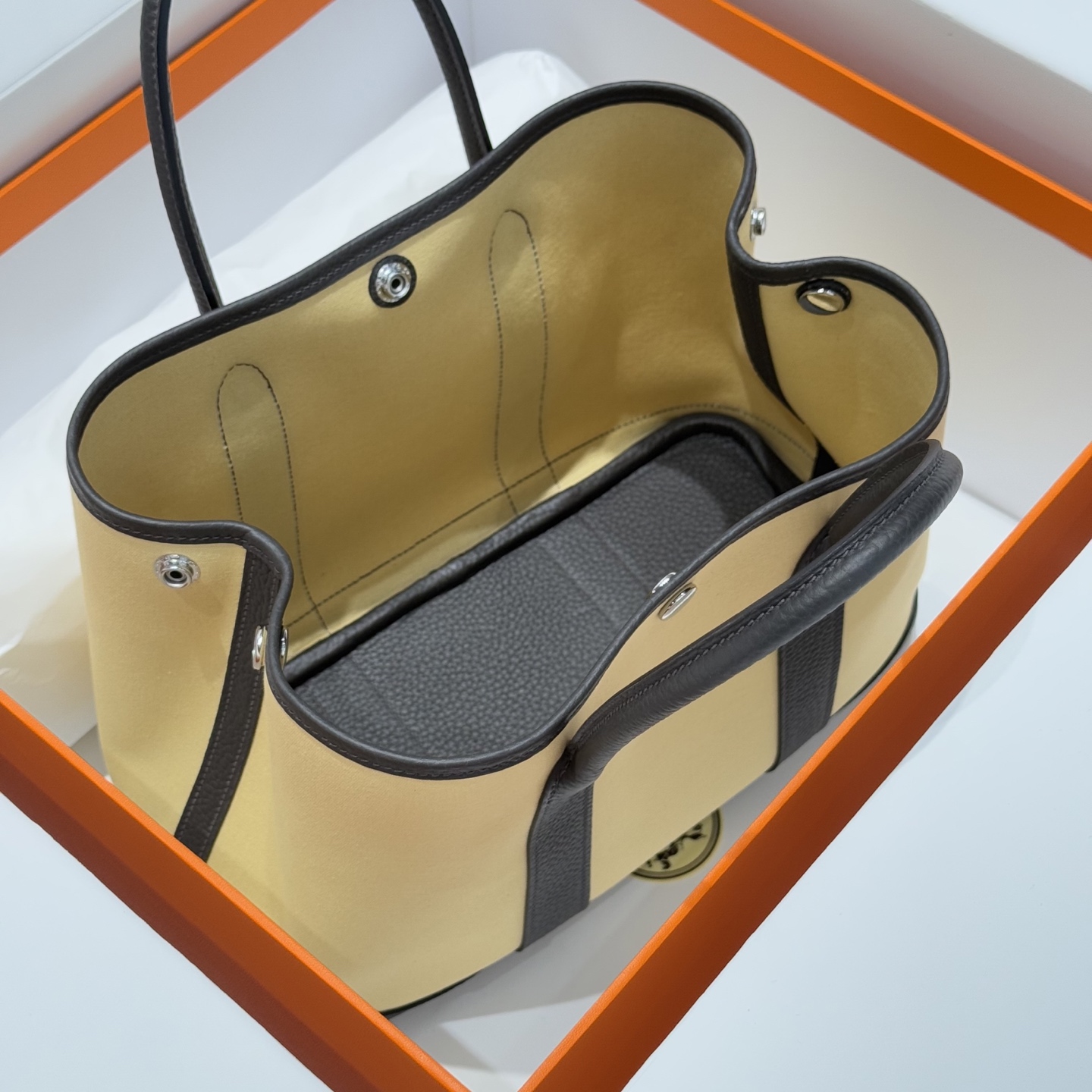 Hermès Garden Party Bag Milton Yellow/Ebony, 30cm, Resort Style, Handmade 9 i1744860196815 4531 0 8