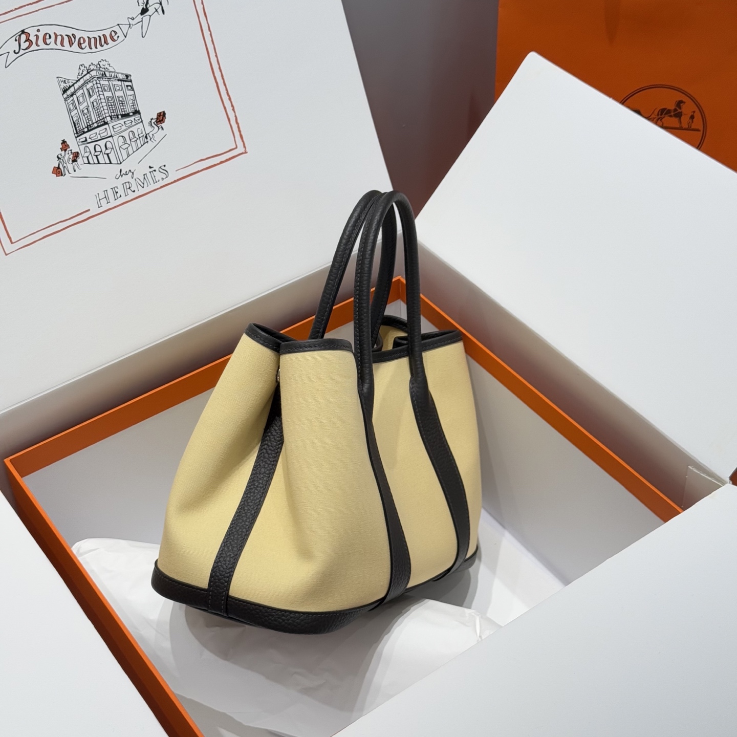 Hermès Garden Party Bag Milton Yellow/Ebony, 30cm, Resort Style, Handmade 2 i1744860198727 5611 0 1