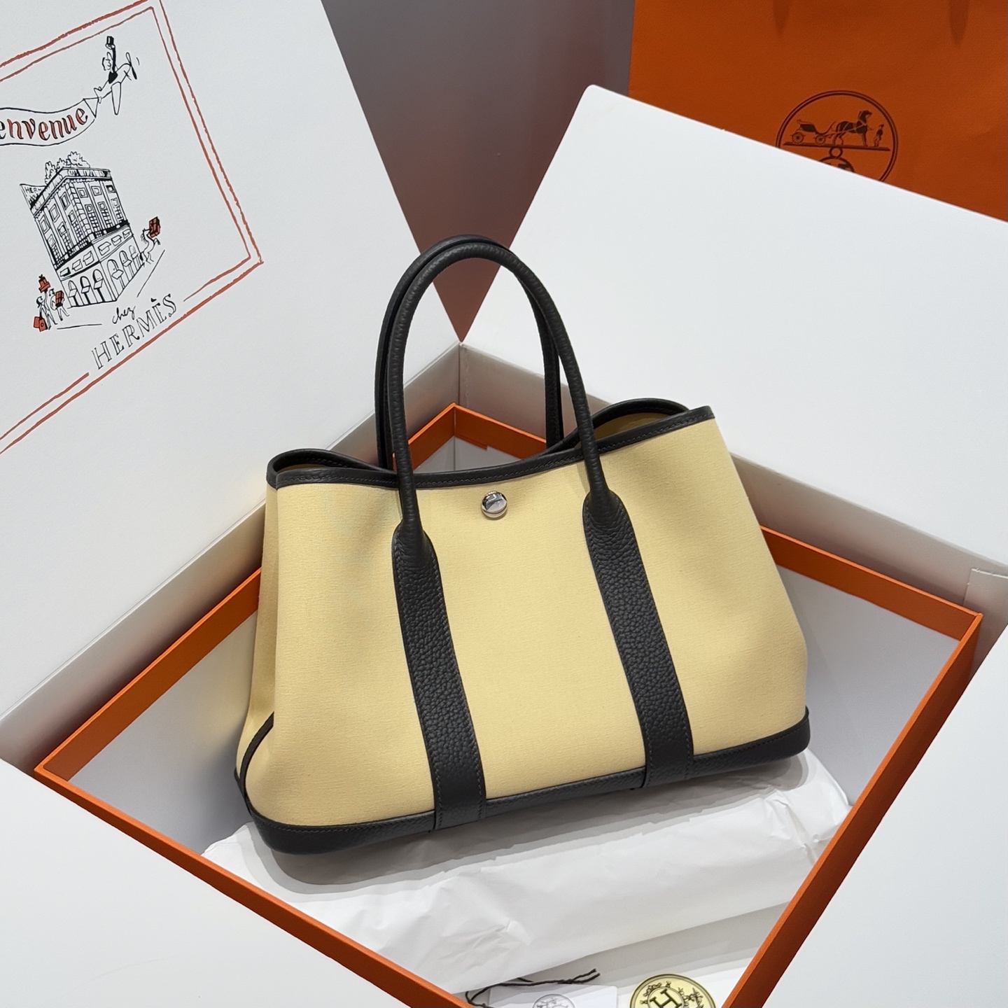 Hermès Garden Party Bag Milton Yellow/Ebony, 30cm, Resort Style, Handmade 1 i1744860198783 5000 0 0