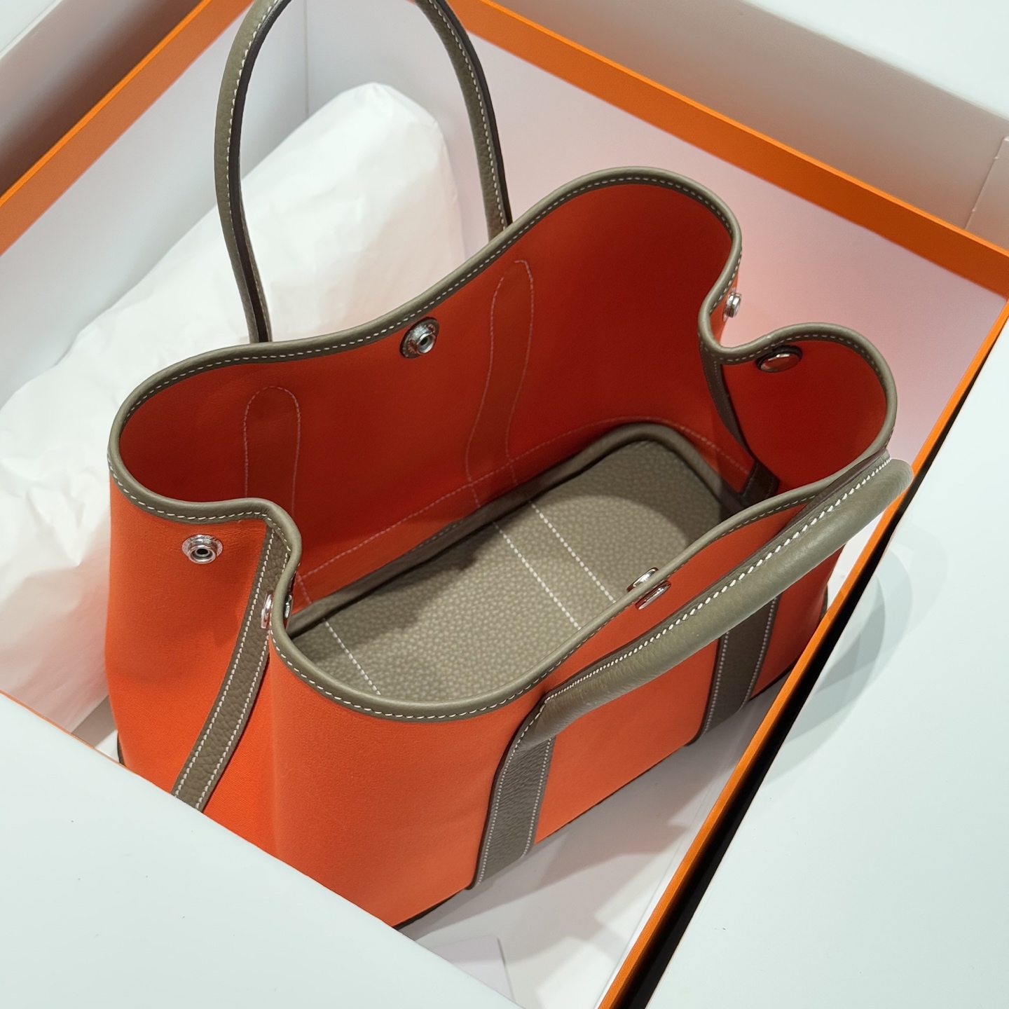 Hermès Garden Party 30 Handbag, Orange and Gray, Crafted with Premium Materials 9 i1744860229126 3068 0 8
