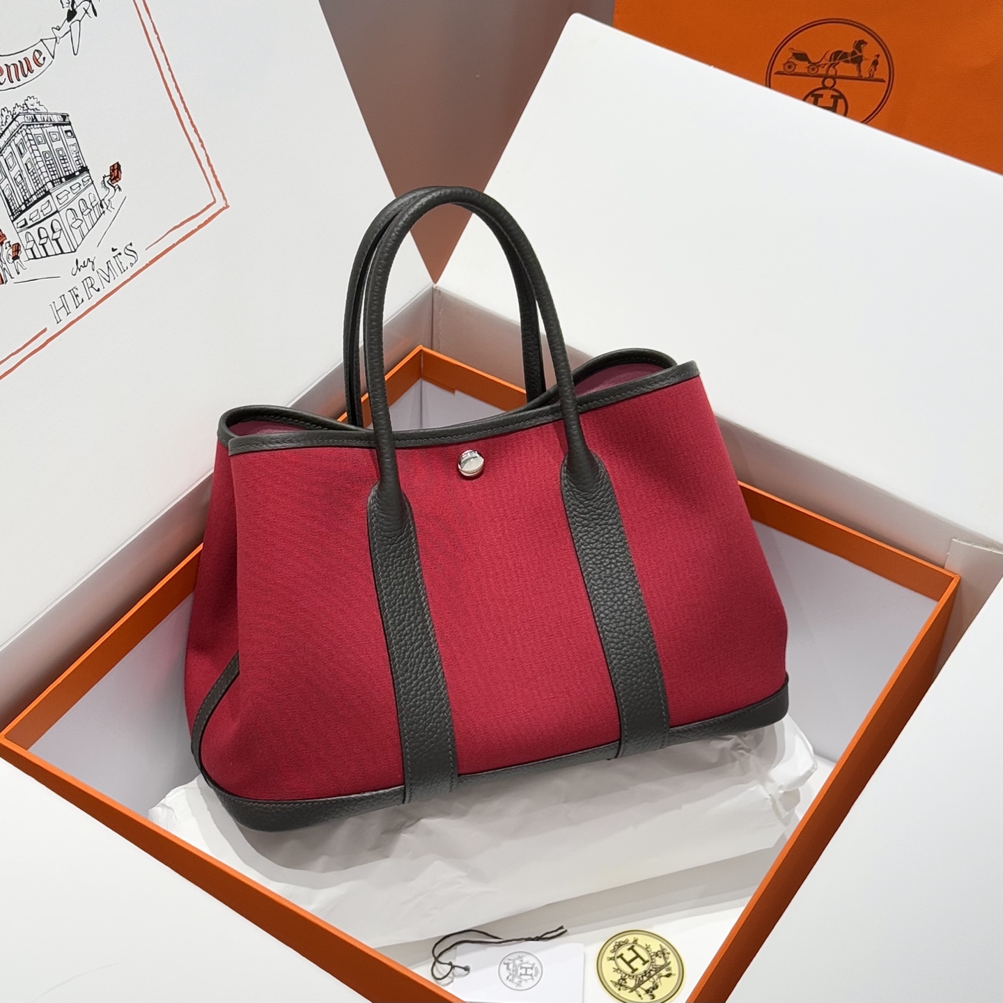 Hermes Garden Party 30 Hand-stitched Tote Bag - Hermes Red/Ebony 2 i1744860240013 6954 0 0