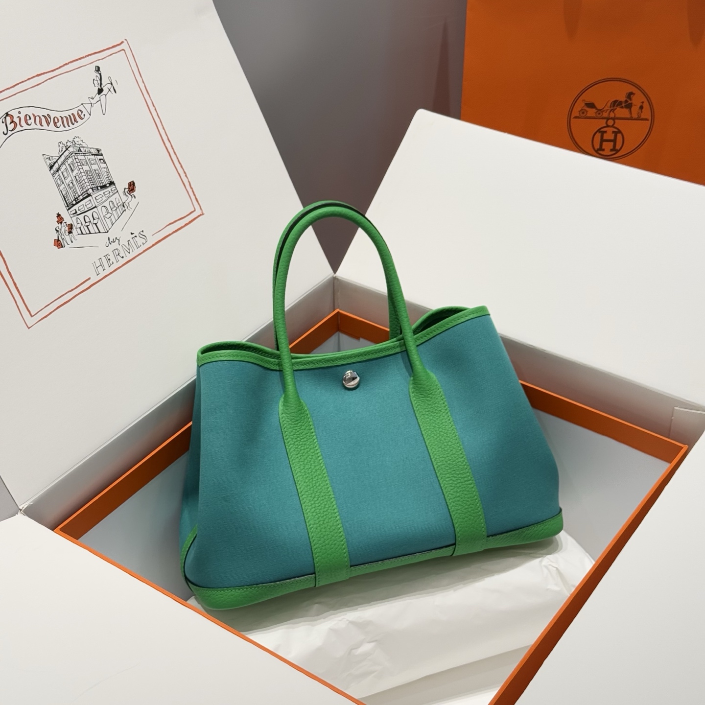 Hermès Garden Party 30 Bamboo Green and Imperial Green Tote Handbag 2 i1745204553272 9673 0 0